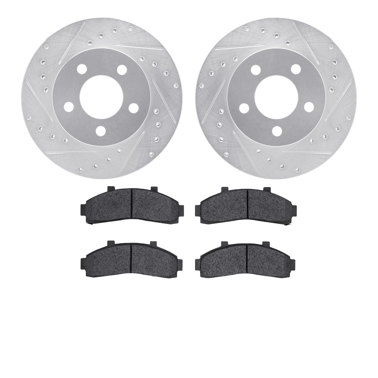 7402-54032 Drilled/Slotted Brake Rotors with Ultimate-Duty Brake Pads Kit [Silver], 1995-2002 Ford/Lincoln/Mercury/Mazda, Positi