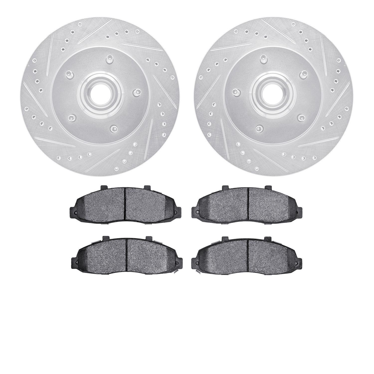 7402-54033 Drilled/Slotted Brake Rotors with Ultimate-Duty Brake Pads Kit [Silver], 1997-1999 Ford/Lincoln/Mercury/Mazda, Positi