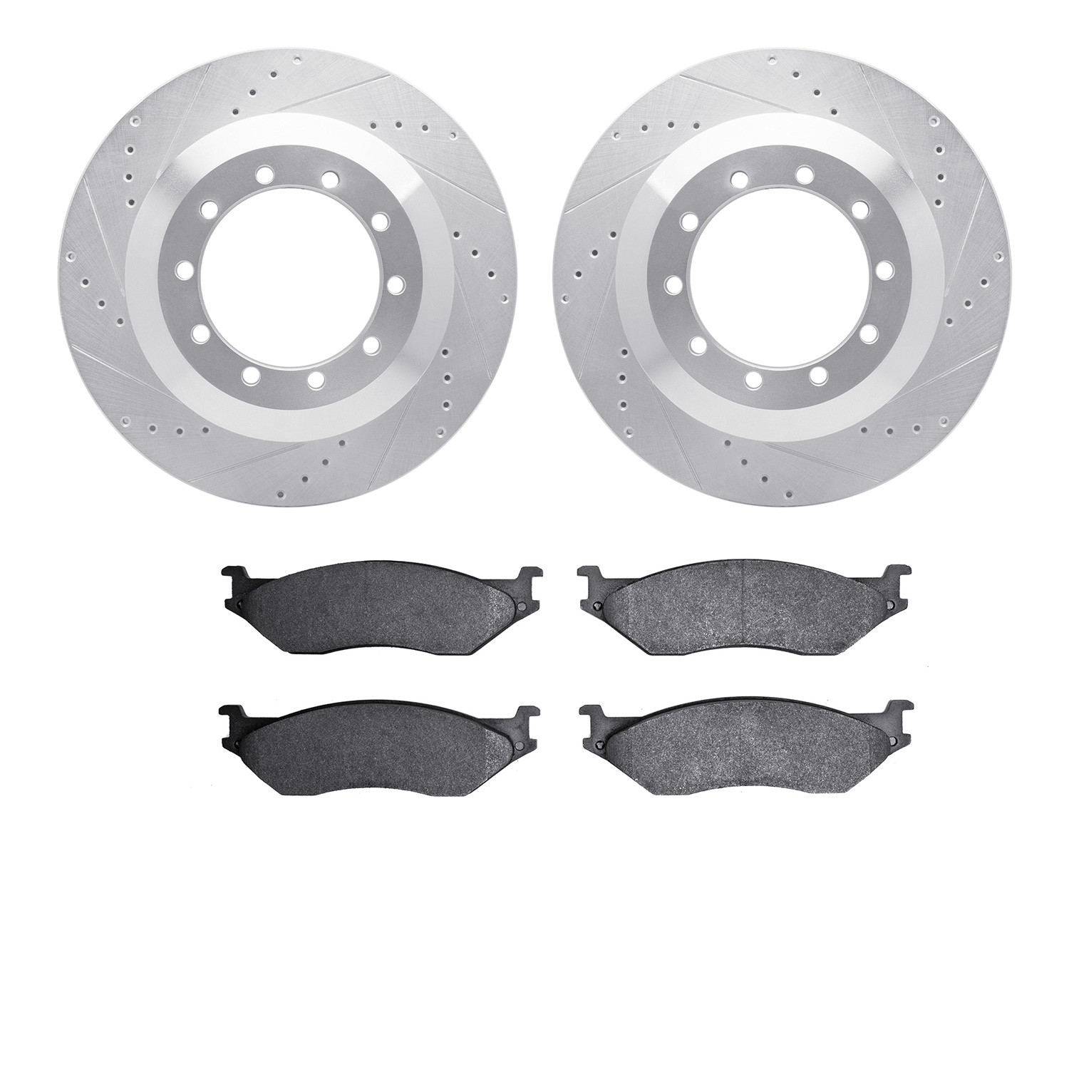 7402-54045 Drilled/Slotted Brake Rotors with Ultimate-Duty Brake Pads Kit [Silver], 1999-2004 Ford/Lincoln/Mercury/Mazda, Positi