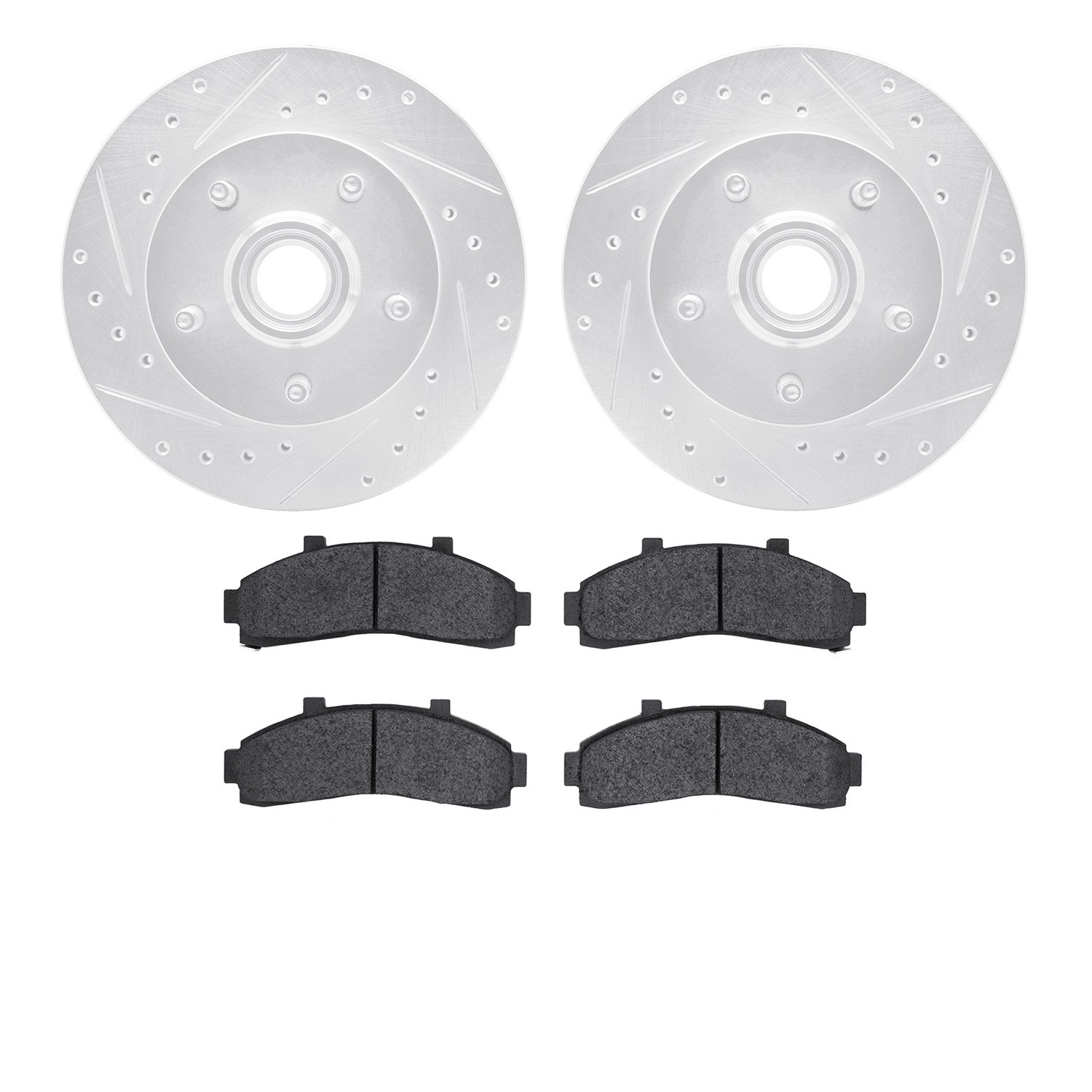 7402-54052 Drilled/Slotted Brake Rotors with Ultimate-Duty Brake Pads Kit [Silver], 1998-2002 Ford/Lincoln/Mercury/Mazda, Positi