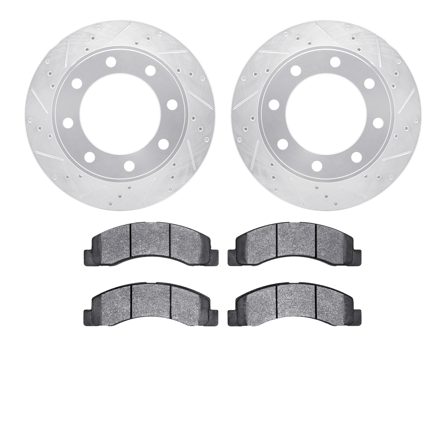7402-54061 Drilled/Slotted Brake Rotors with Ultimate-Duty Brake Pads Kit [Silver], 1999-2005 Ford/Lincoln/Mercury/Mazda, Positi