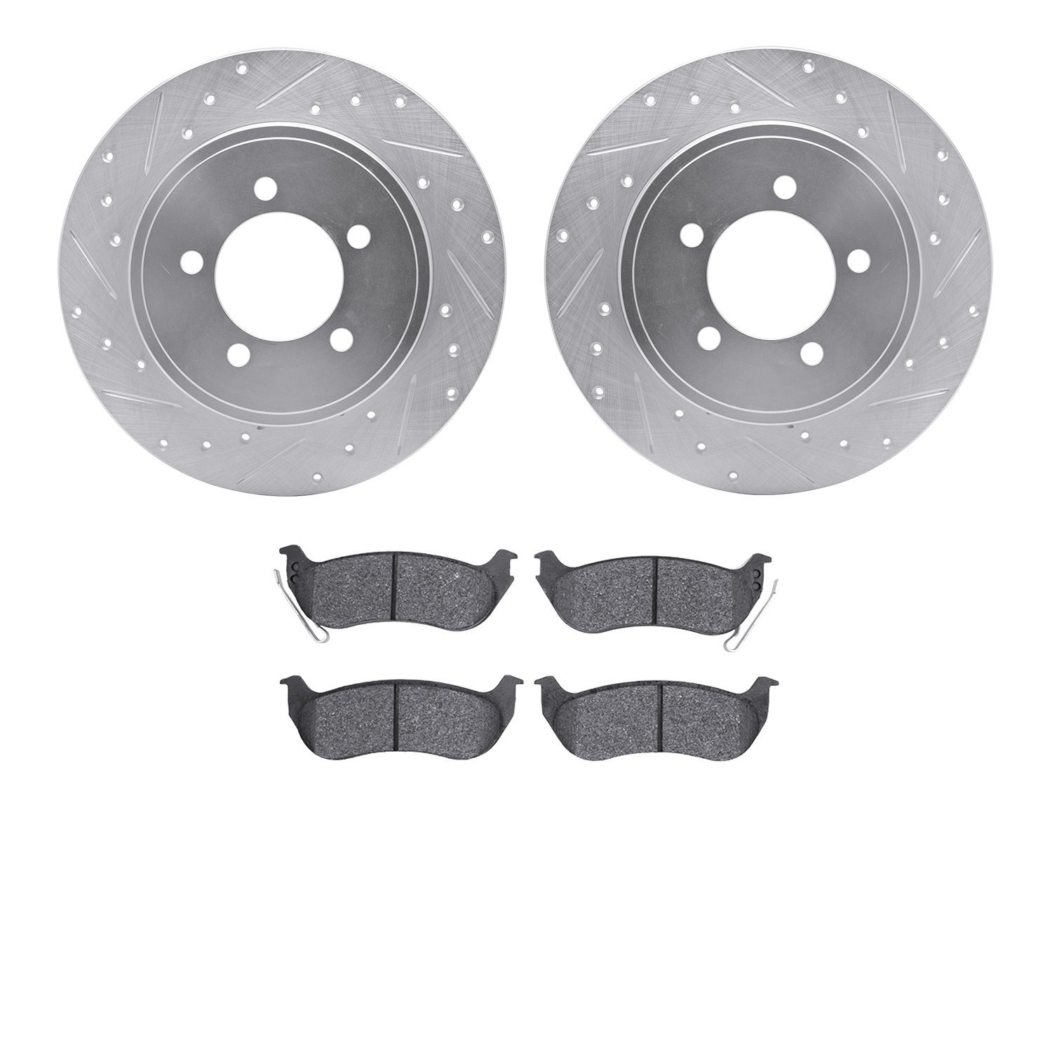 7402-54065 Drilled/Slotted Brake Rotors with Ultimate-Duty Brake Pads Kit [Silver], 2006-2010 Ford/Lincoln/Mercury/Mazda, Positi