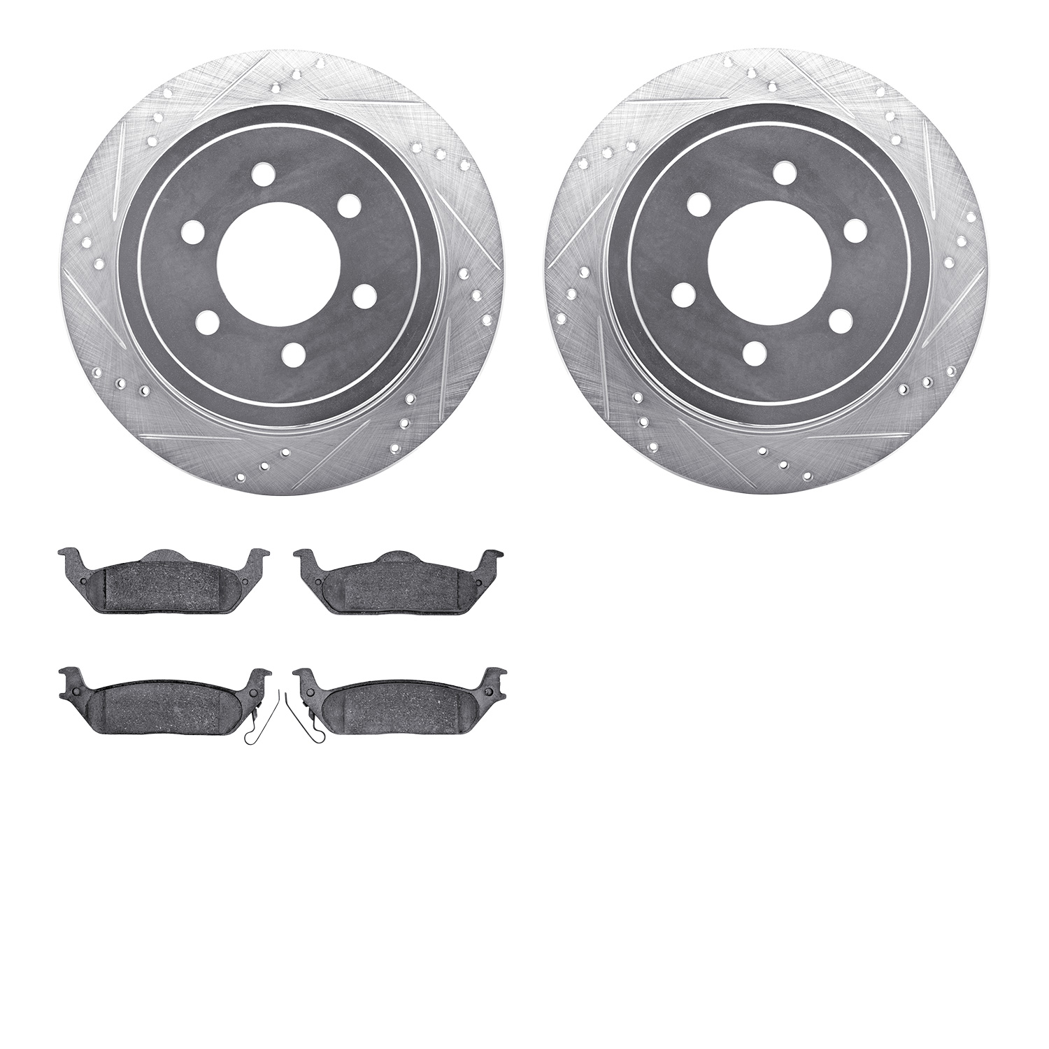 7402-54074 Drilled/Slotted Brake Rotors with Ultimate-Duty Brake Pads Kit [Silver], 2004-2011 Ford/Lincoln/Mercury/Mazda, Positi