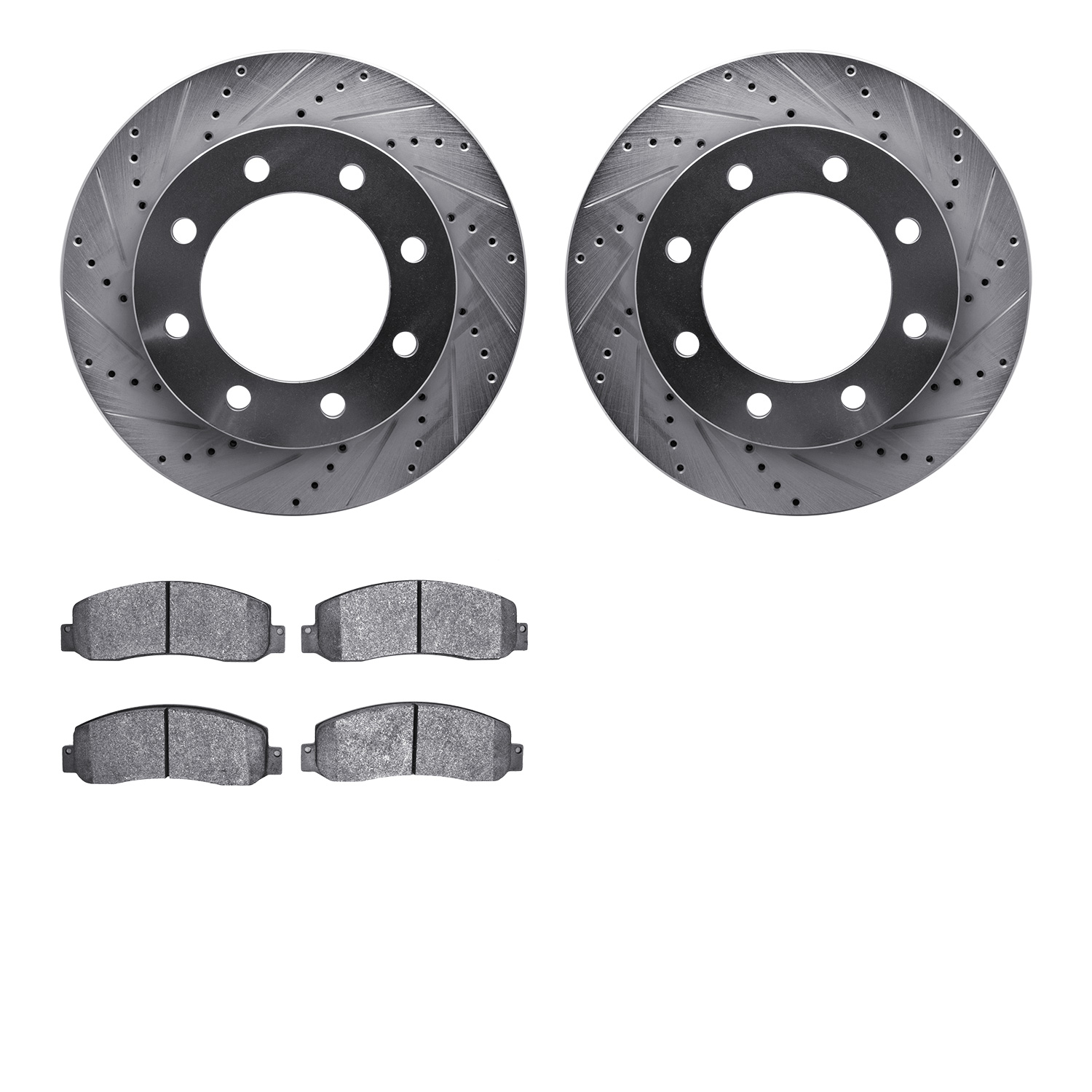 7402-54078 Drilled/Slotted Brake Rotors with Ultimate-Duty Brake Pads Kit [Silver], 2005-2012 Ford/Lincoln/Mercury/Mazda, Positi