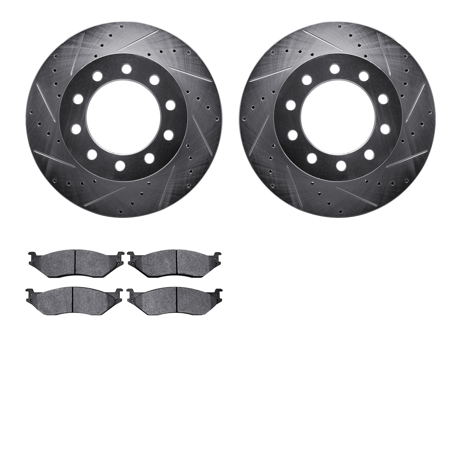 7402-54079 Drilled/Slotted Brake Rotors with Ultimate-Duty Brake Pads Kit [Silver], 2005-2016 Ford/Lincoln/Mercury/Mazda, Positi