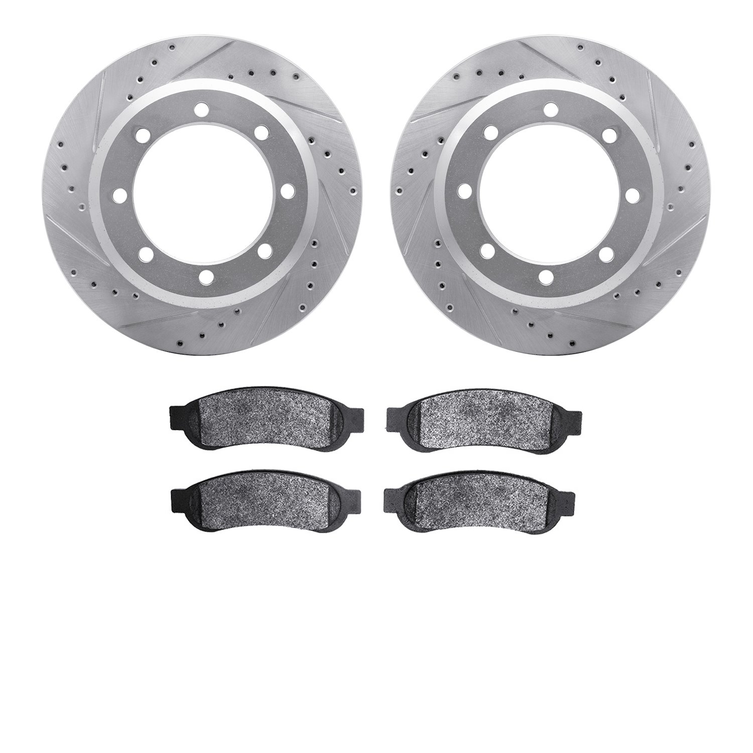 7402-54086 Drilled/Slotted Brake Rotors with Ultimate-Duty Brake Pads Kit [Silver], 2010-2012 Ford/Lincoln/Mercury/Mazda, Positi