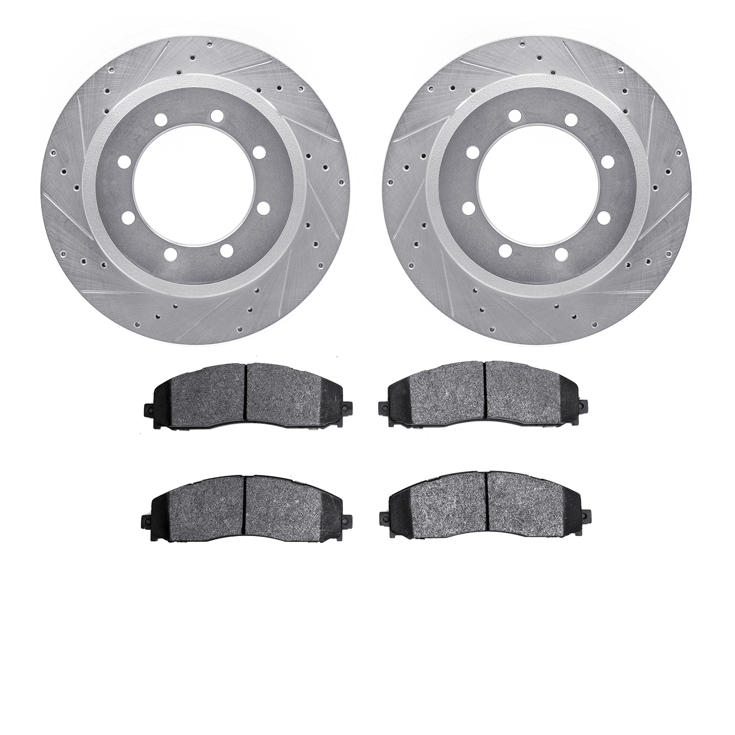 7402-54099 Drilled/Slotted Brake Rotors with Ultimate-Duty Brake Pads Kit [Silver], Fits Select Ford/Lincoln/Mercury/Mazda, Posi