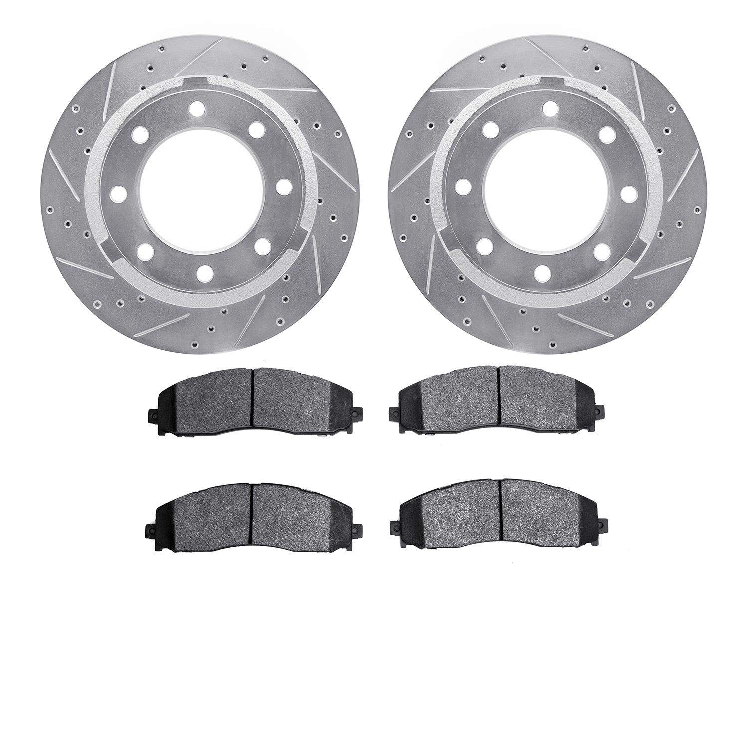 7402-54101 Drilled/Slotted Brake Rotors with Ultimate-Duty Brake Pads Kit [Silver], Fits Select Ford/Lincoln/Mercury/Mazda, Posi