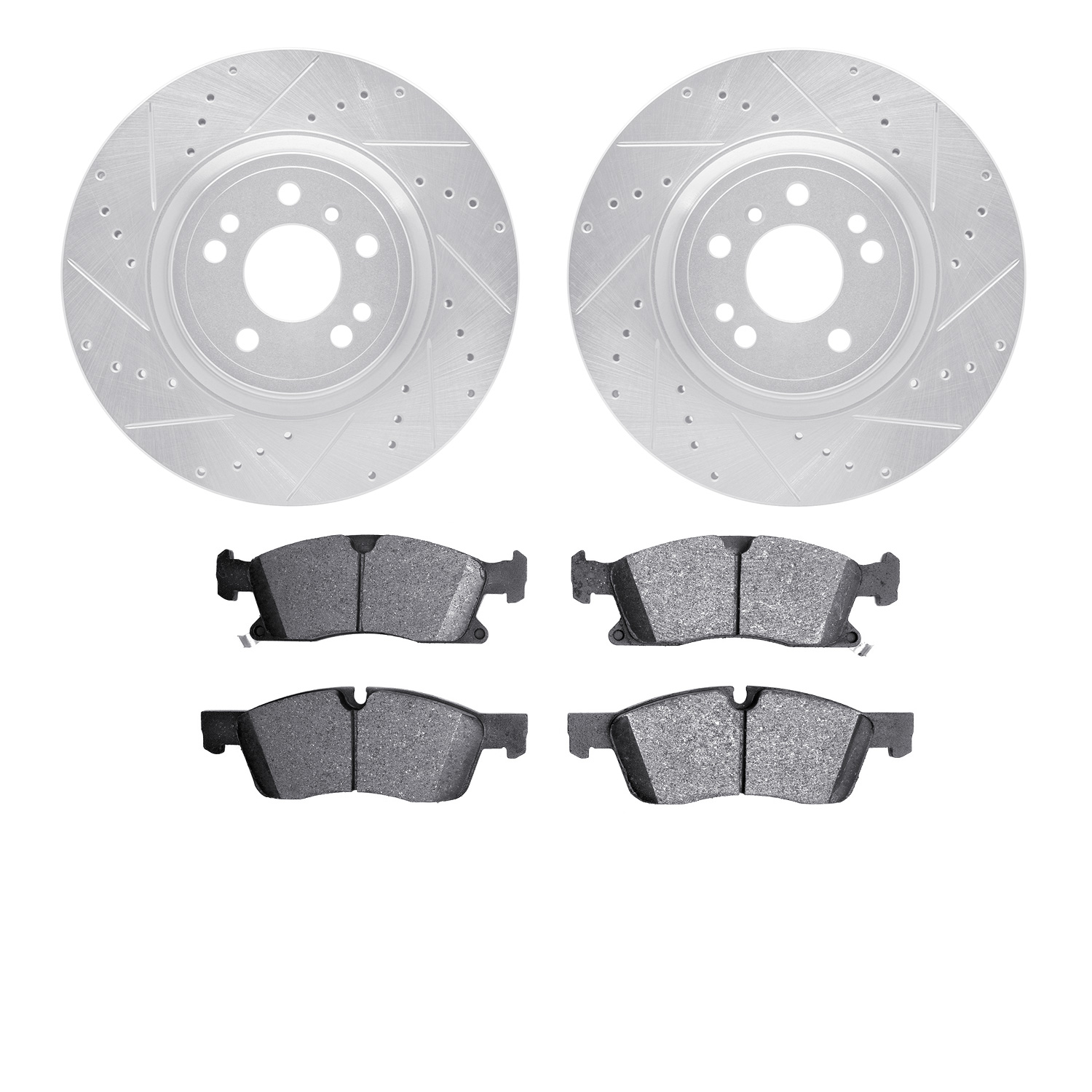 7402-63002 Drilled/Slotted Brake Rotors with Ultimate-Duty Brake Pads Kit [Silver], 2012-2018 Mercedes-Benz, Position: Front