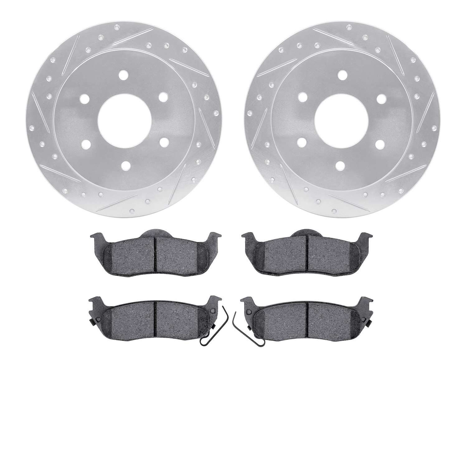 7402-67001 Drilled/Slotted Brake Rotors with Ultimate-Duty Brake Pads Kit [Silver], 2004-2015 Infiniti/Nissan, Position: Rear