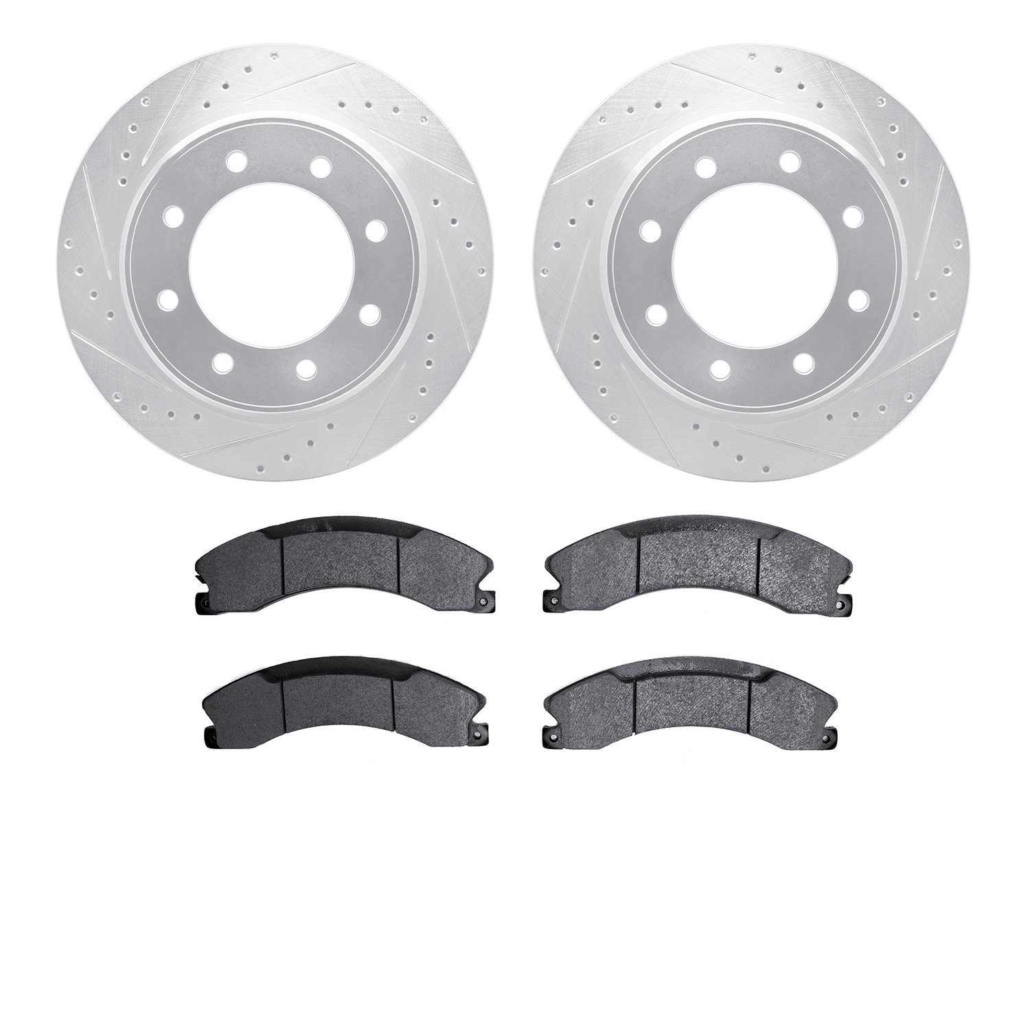 7402-67006 Drilled/Slotted Brake Rotors with Ultimate-Duty Brake Pads Kit [Silver], 2012-2021 Infiniti/Nissan, Position: Rear