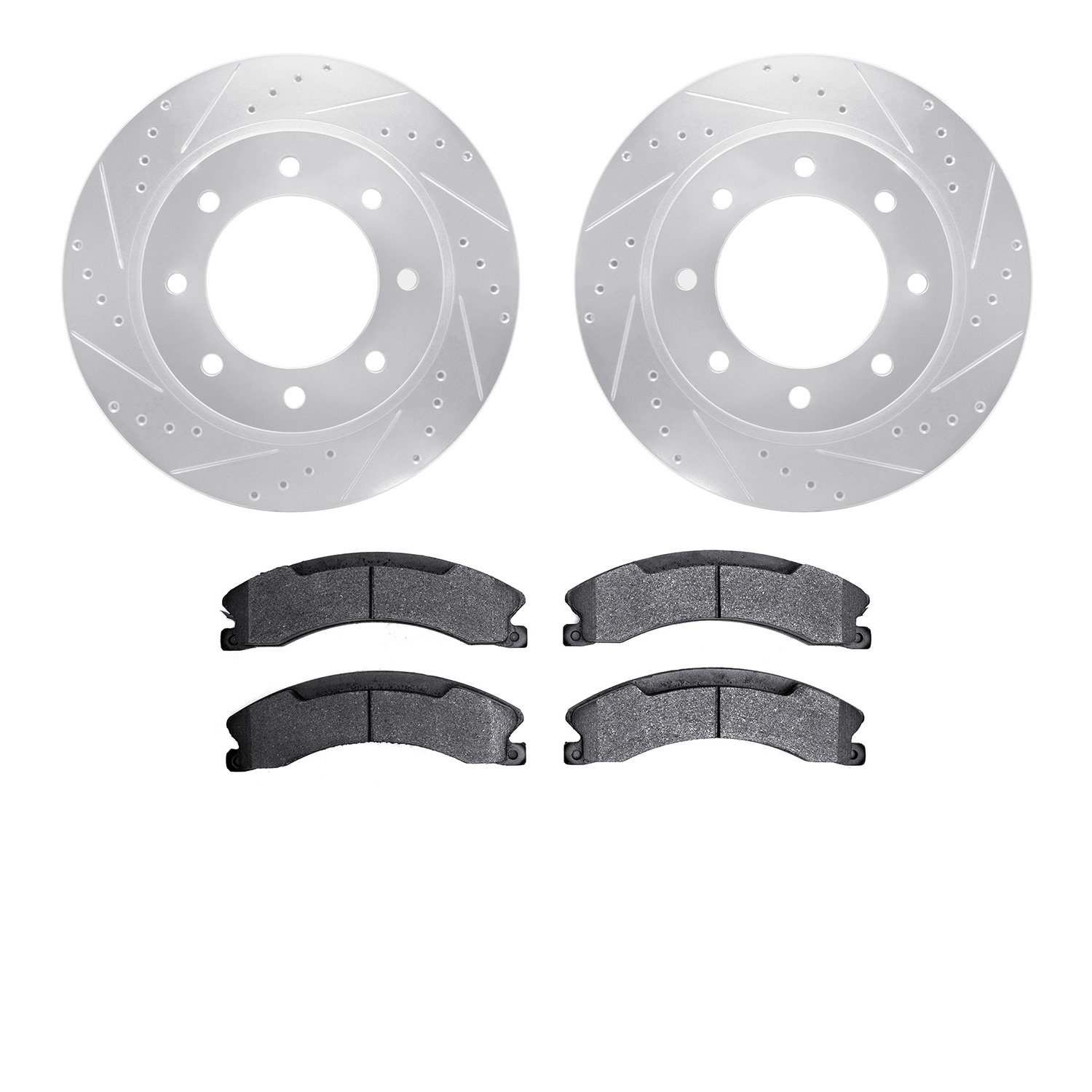 7402-67007 Drilled/Slotted Brake Rotors with Ultimate-Duty Brake Pads Kit [Silver], 2012-2021 Infiniti/Nissan, Position: Front