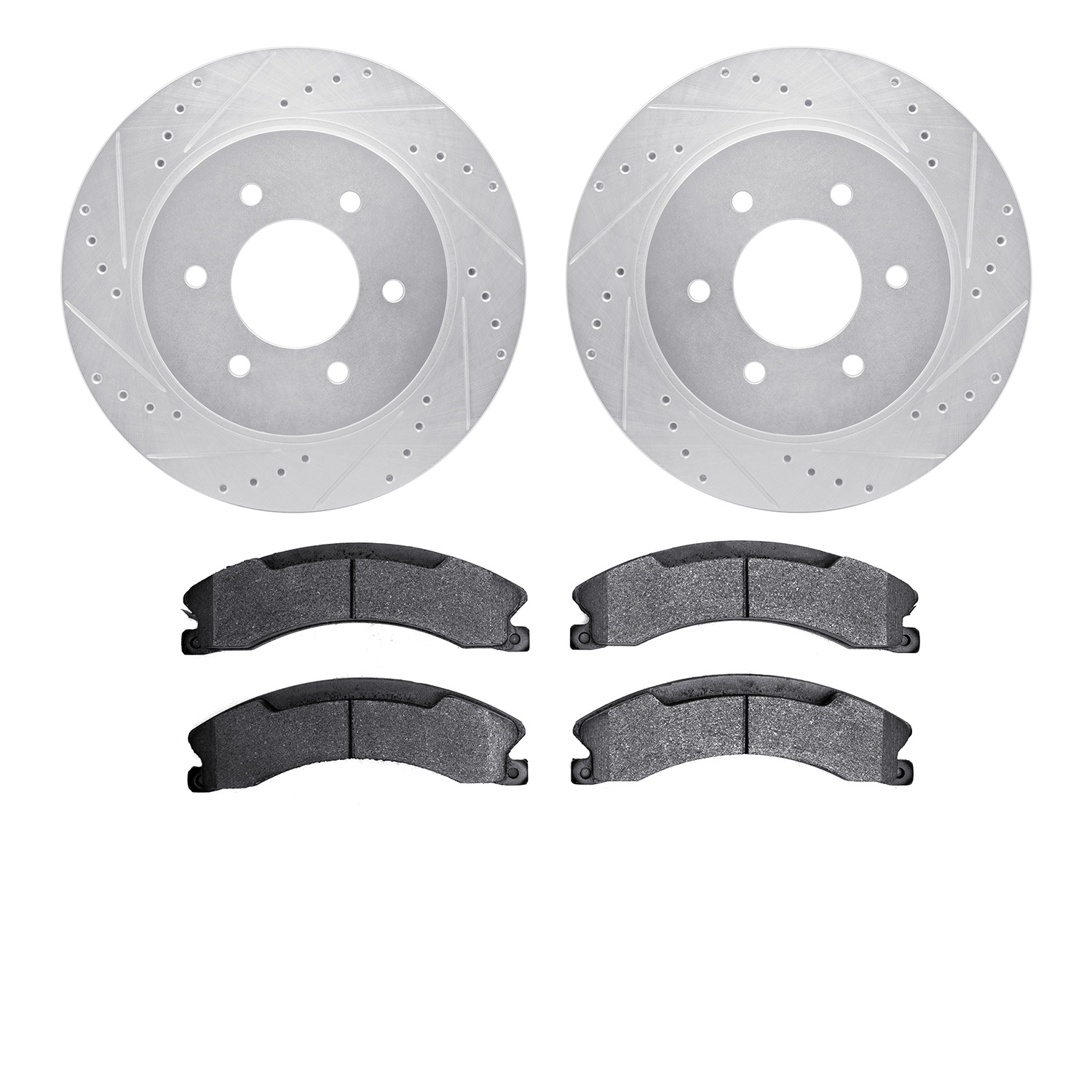 7402-67008 Drilled/Slotted Brake Rotors with Ultimate-Duty Brake Pads Kit [Silver], Fits Select Infiniti/Nissan, Position: Front