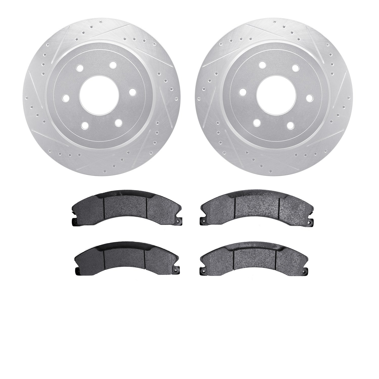 7402-67009 Drilled/Slotted Brake Rotors with Ultimate-Duty Brake Pads Kit [Silver], Fits Select Infiniti/Nissan, Position: Rear