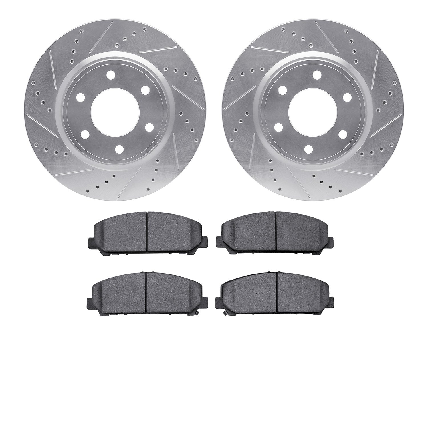 7402-68001 Drilled/Slotted Brake Rotors with Ultimate-Duty Brake Pads Kit [Silver], Fits Select Infiniti/Nissan, Position: Front