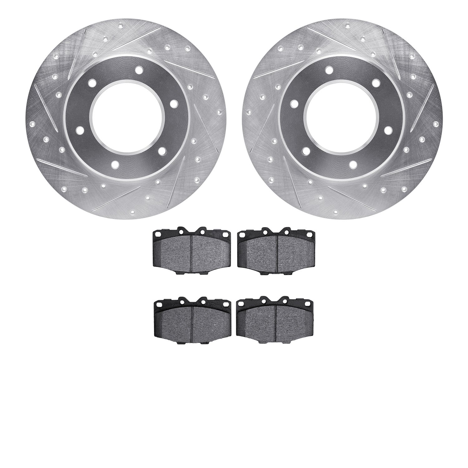 7402-76002 Drilled/Slotted Brake Rotors with Ultimate-Duty Brake Pads Kit [Silver], 1979-1980 Lexus/Toyota/Scion, Position: Fron