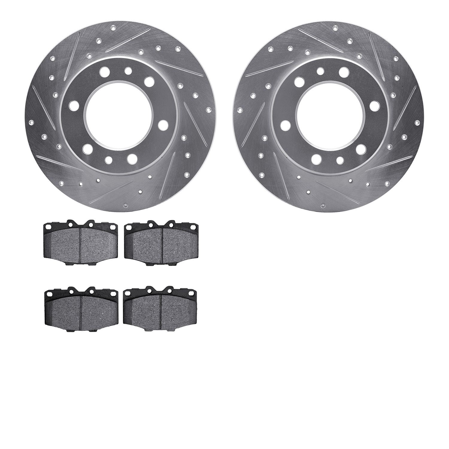 7402-76003 Drilled/Slotted Brake Rotors with Ultimate-Duty Brake Pads Kit [Silver], 1981-1985 Lexus/Toyota/Scion, Position: Fron