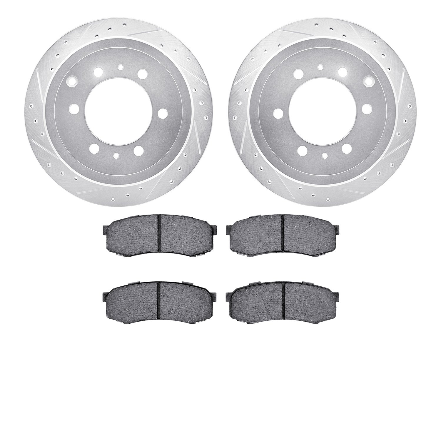 7402-76010 Drilled/Slotted Brake Rotors with Ultimate-Duty Brake Pads Kit [Silver], 1993-1997 Lexus/Toyota/Scion, Position: Rear
