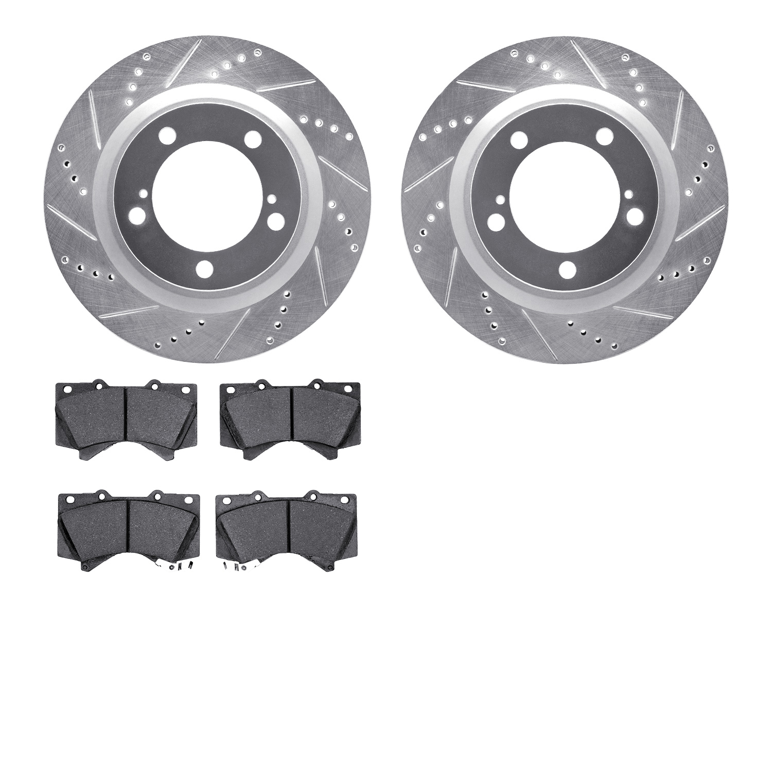 7402-76020 Drilled/Slotted Brake Rotors with Ultimate-Duty Brake Pads Kit [Silver], Fits Select Lexus/Toyota/Scion, Position: Fr