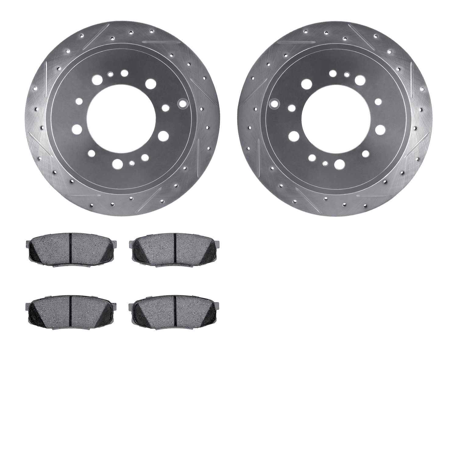 7402-76021 Drilled/Slotted Brake Rotors with Ultimate-Duty Brake Pads Kit [Silver], Fits Select Lexus/Toyota/Scion, Position: Re
