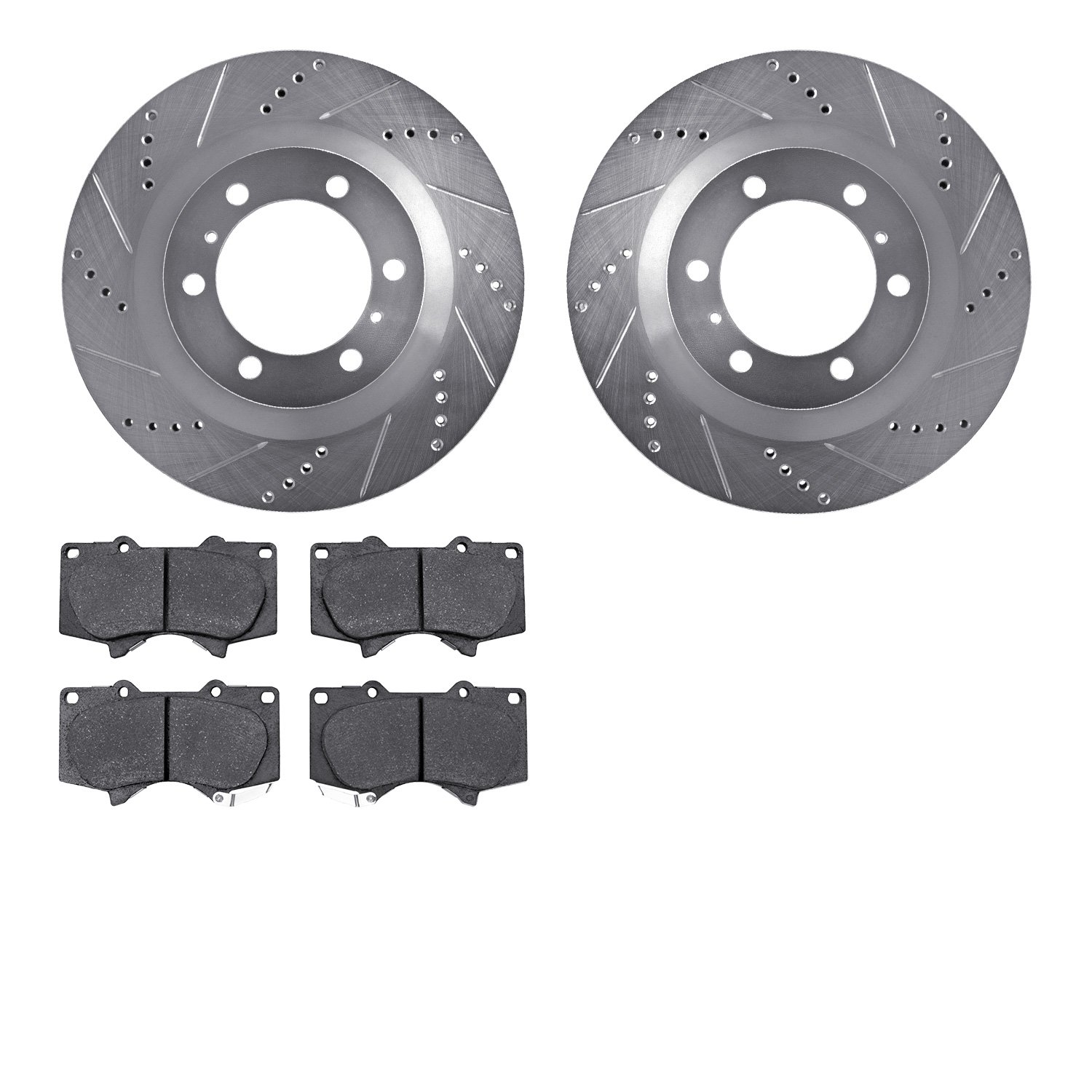 7402-76023 Drilled/Slotted Brake Rotors with Ultimate-Duty Brake Pads Kit [Silver], Fits Select Lexus/Toyota/Scion, Position: Fr
