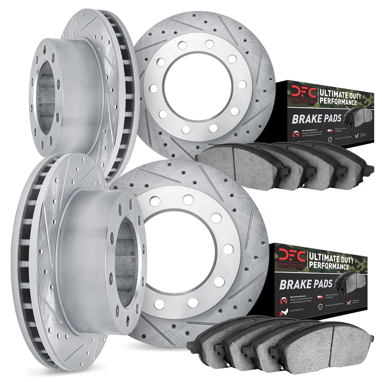 7404-54012 Drilled/Slotted Brake Rotors with Ultimate-Duty Brake Pads Kit [Silver], 1999-2001 Ford/Lincoln/Mercury/Mazda, Positi