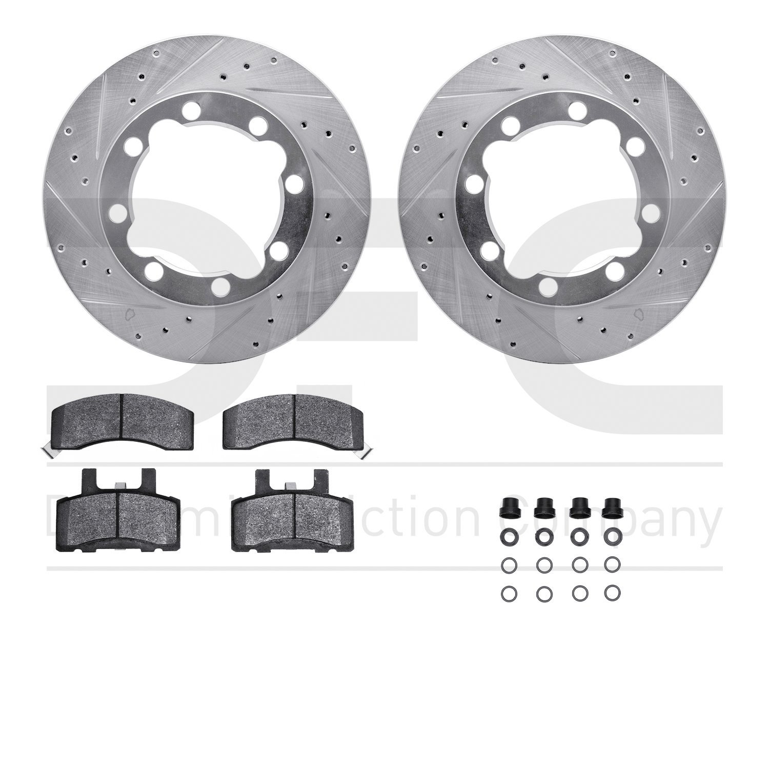 7412-40001 Drilled/Slotted Brake Rotors with Ultimate-Duty Brake Pads Kit & Hardware [Silver], 1988-2000 Multiple Makes/Models,
