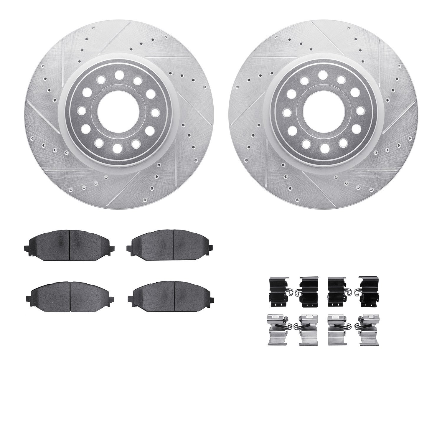 7412-40025 Drilled/Slotted Brake Rotors with Ultimate-Duty Brake Pads Kit & Hardware [Silver], Fits Select Mopar, Position: Fron