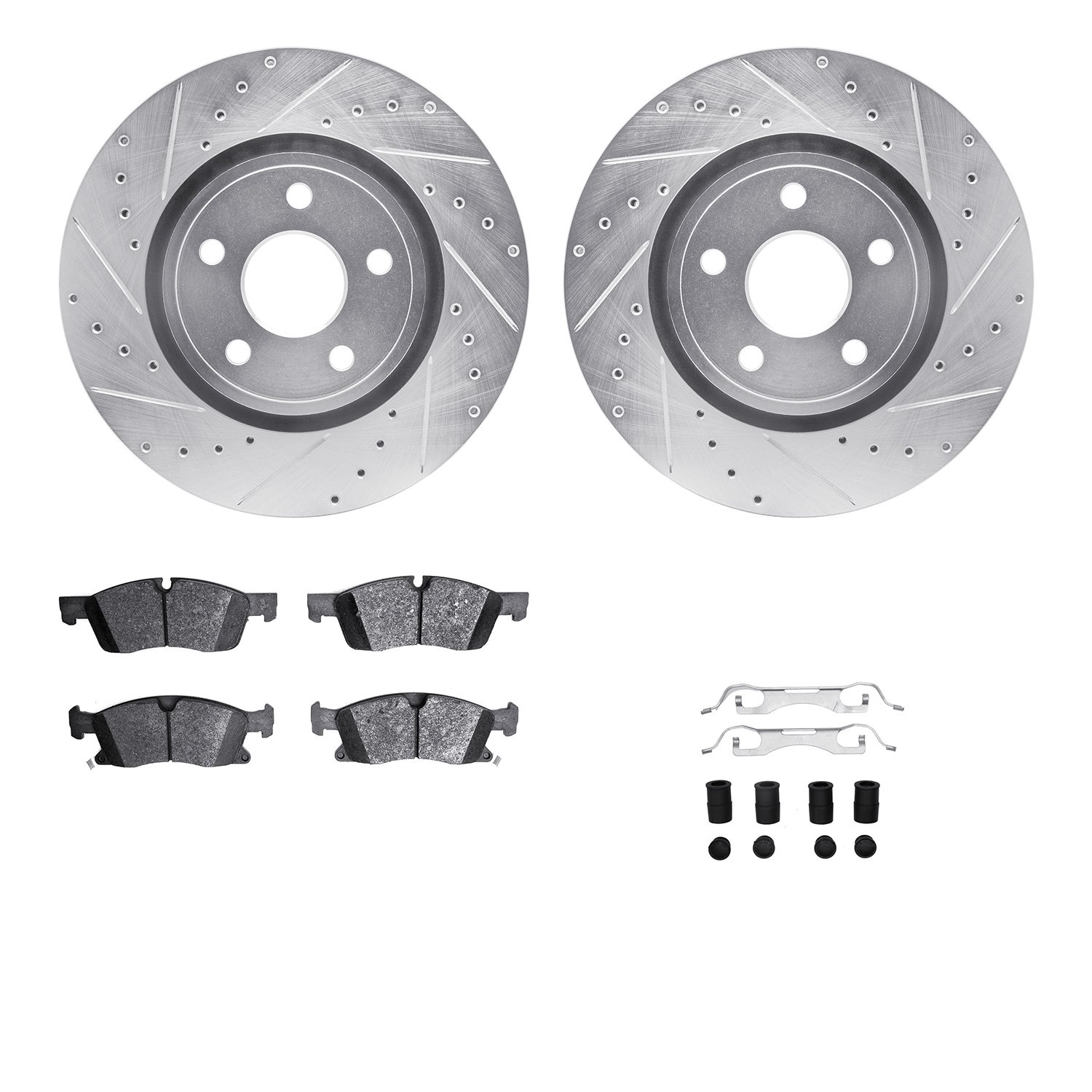 7412-42008 Drilled/Slotted Brake Rotors with Ultimate-Duty Brake Pads Kit & Hardware [Silver], Fits Select Mopar, Position: Fron