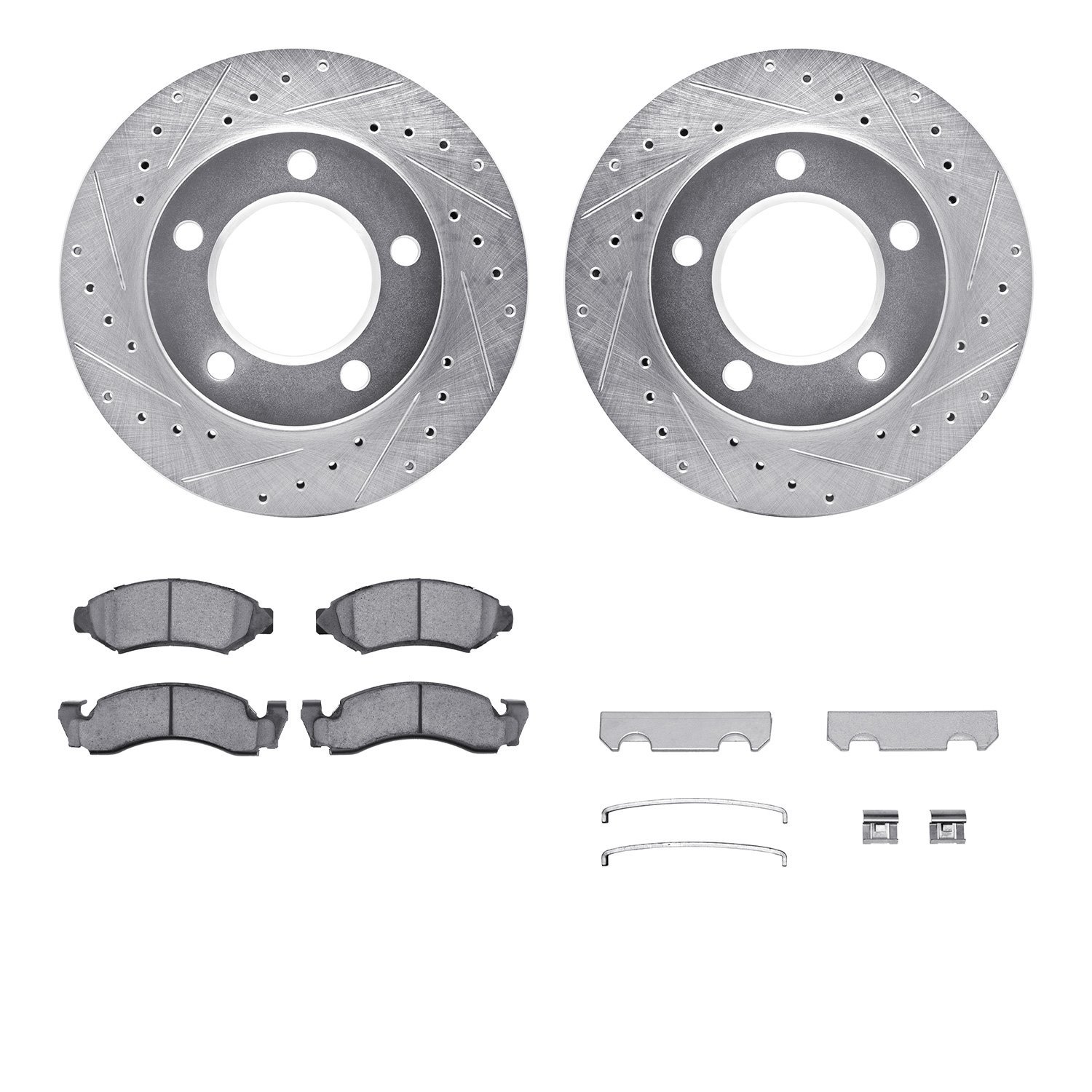 7412-42019 Drilled/Slotted Brake Rotors with Ultimate-Duty Brake Pads Kit & Hardware [Silver], 1978-1978 Mopar, Position: Front