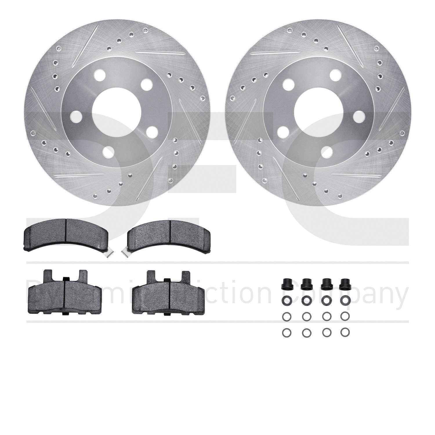 7412-47007 Drilled/Slotted Brake Rotors with Ultimate-Duty Brake Pads Kit & Hardware [Silver], 1990-1993 GM, Position: Front