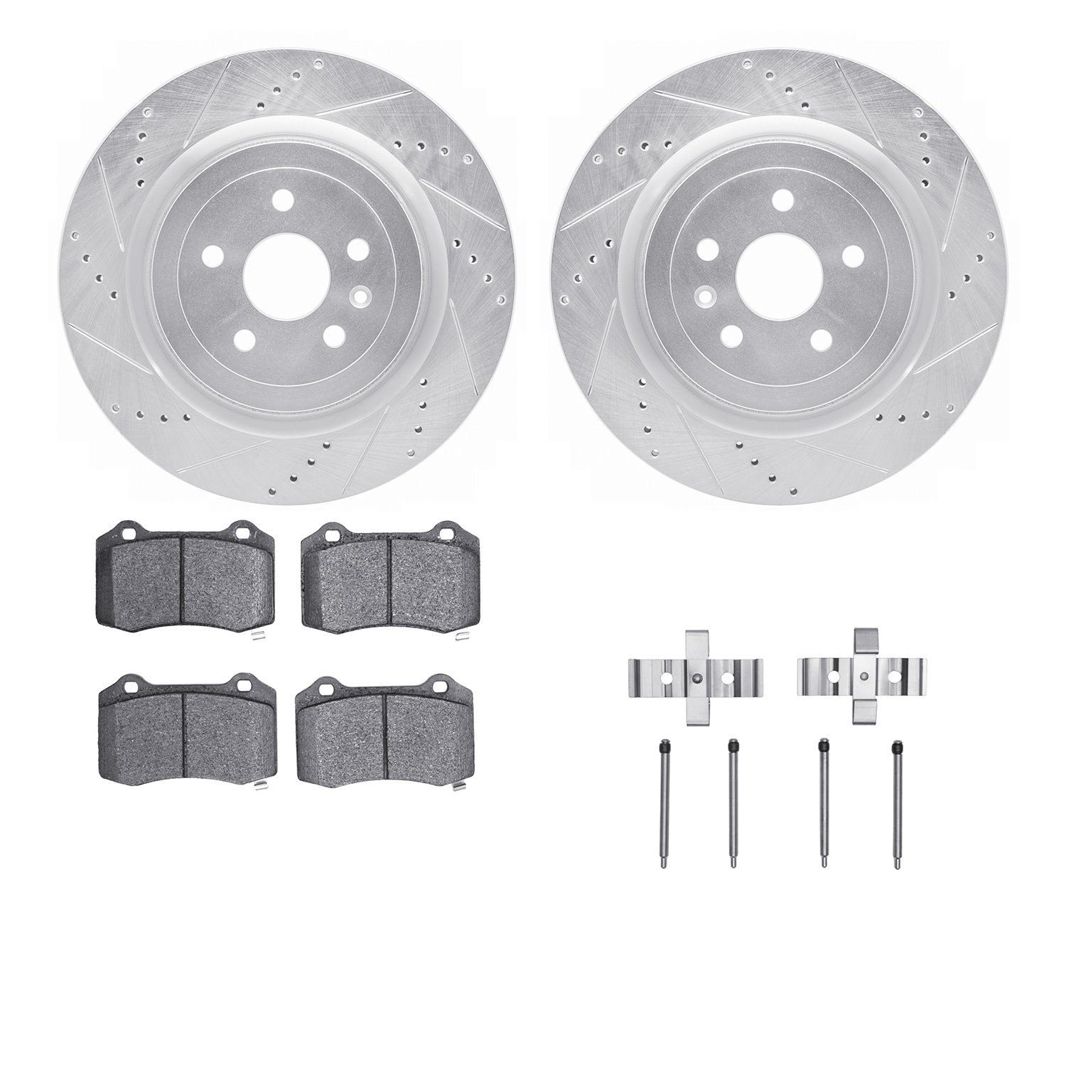 7412-47008 Drilled/Slotted Brake Rotors with Ultimate-Duty Brake Pads Kit & Hardware [Silver], Fits Select GM, Position: Rear