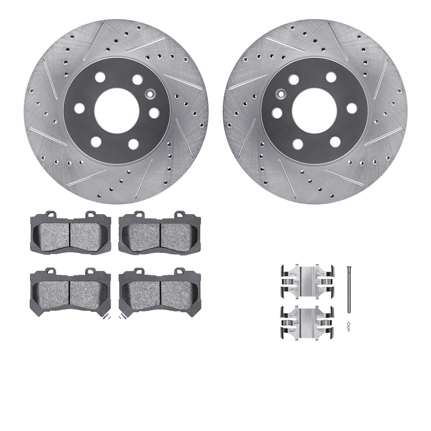 7412-48046 Drilled/Slotted Brake Rotors with Ultimate-Duty Brake Pads Kit & Hardware [Silver], 2015-2020 GM, Position: Front