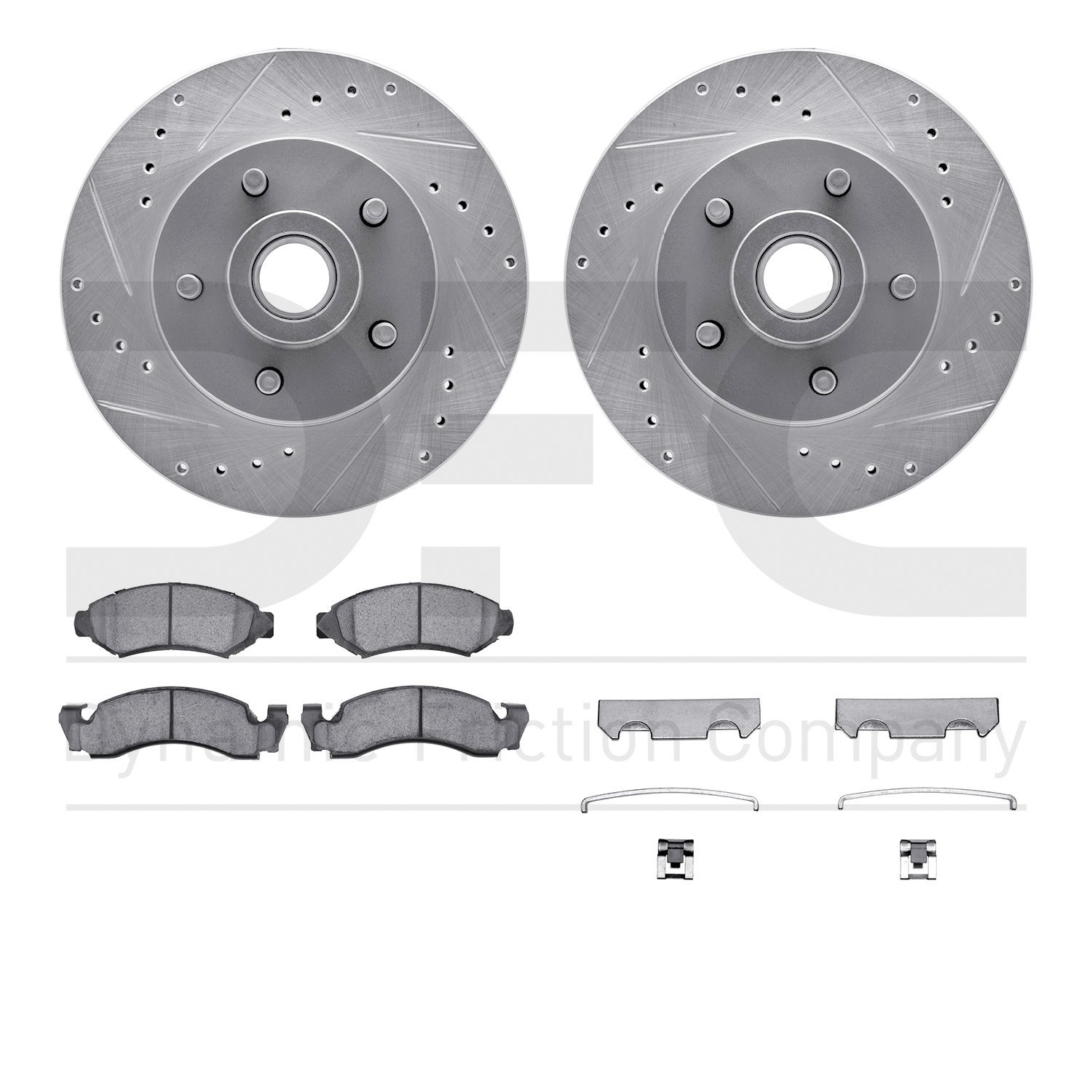 7412-54002 Drilled/Slotted Brake Rotors with Ultimate-Duty Brake Pads Kit & Hardware [Silver], 1974-1979 Ford/Lincoln/Mercury/Ma