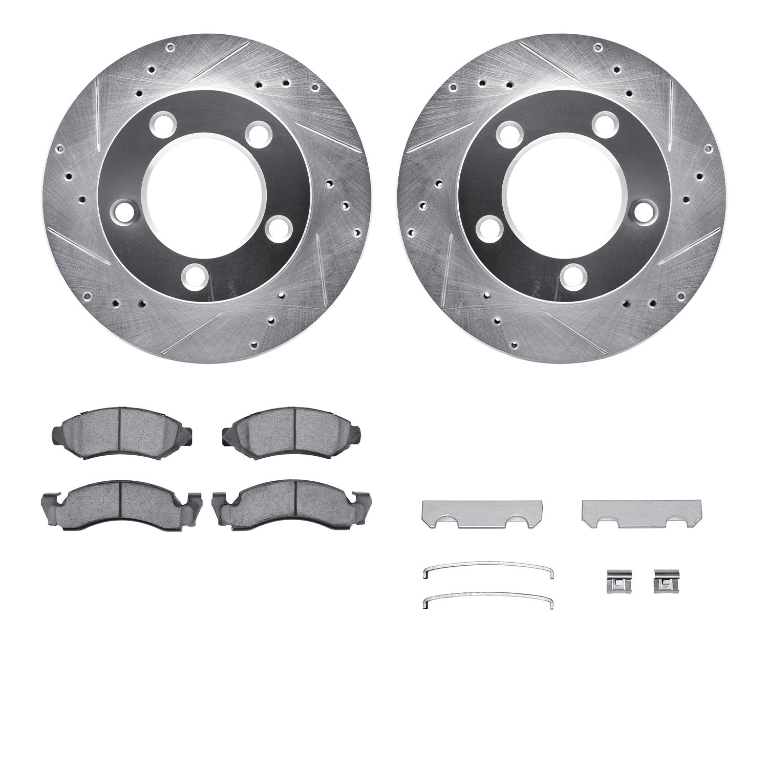 7412-54009 Drilled/Slotted Brake Rotors with Ultimate-Duty Brake Pads Kit & Hardware [Silver], 1976-1985 Ford/Lincoln/Mercury/Ma