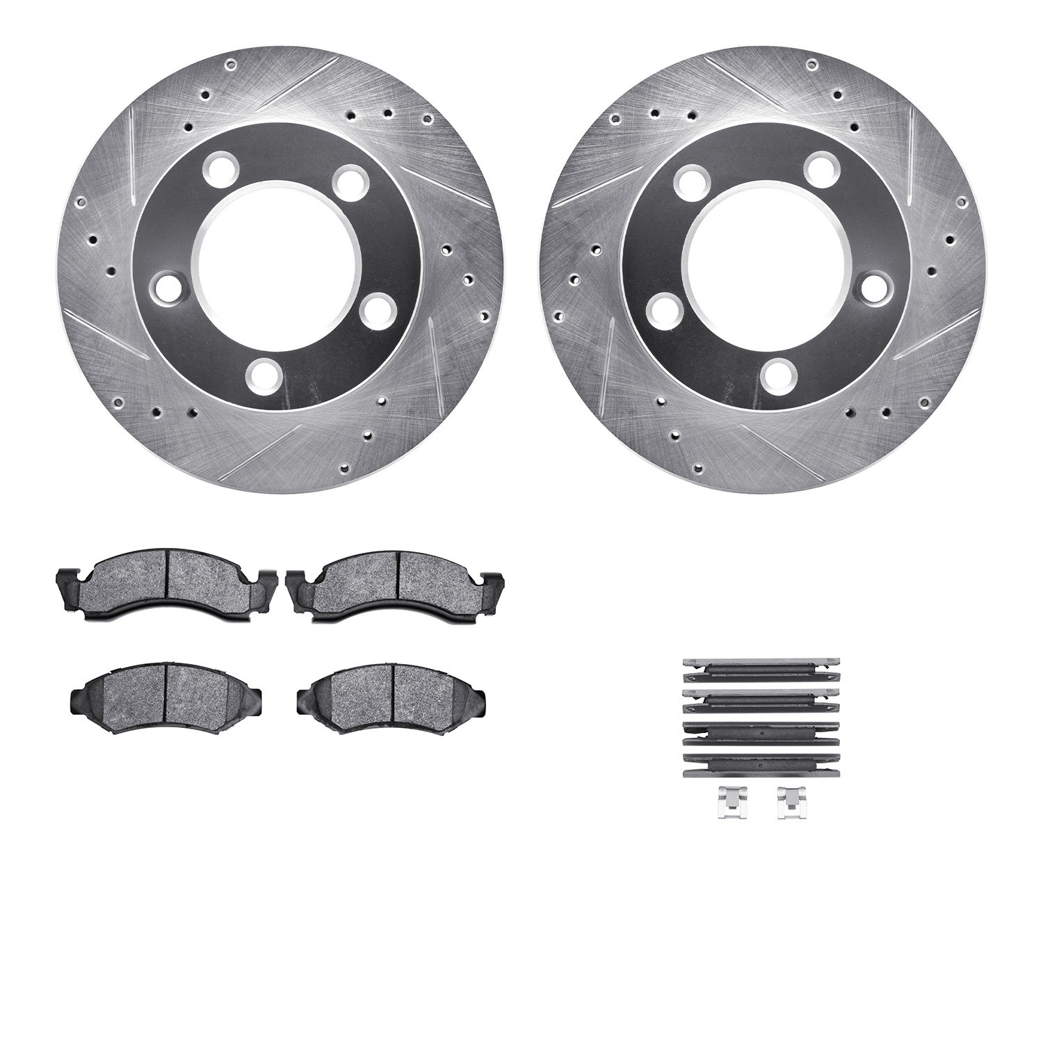 7412-54010 Drilled/Slotted Brake Rotors with Ultimate-Duty Brake Pads Kit & Hardware [Silver], 1986-1993 Ford/Lincoln/Mercury/Ma