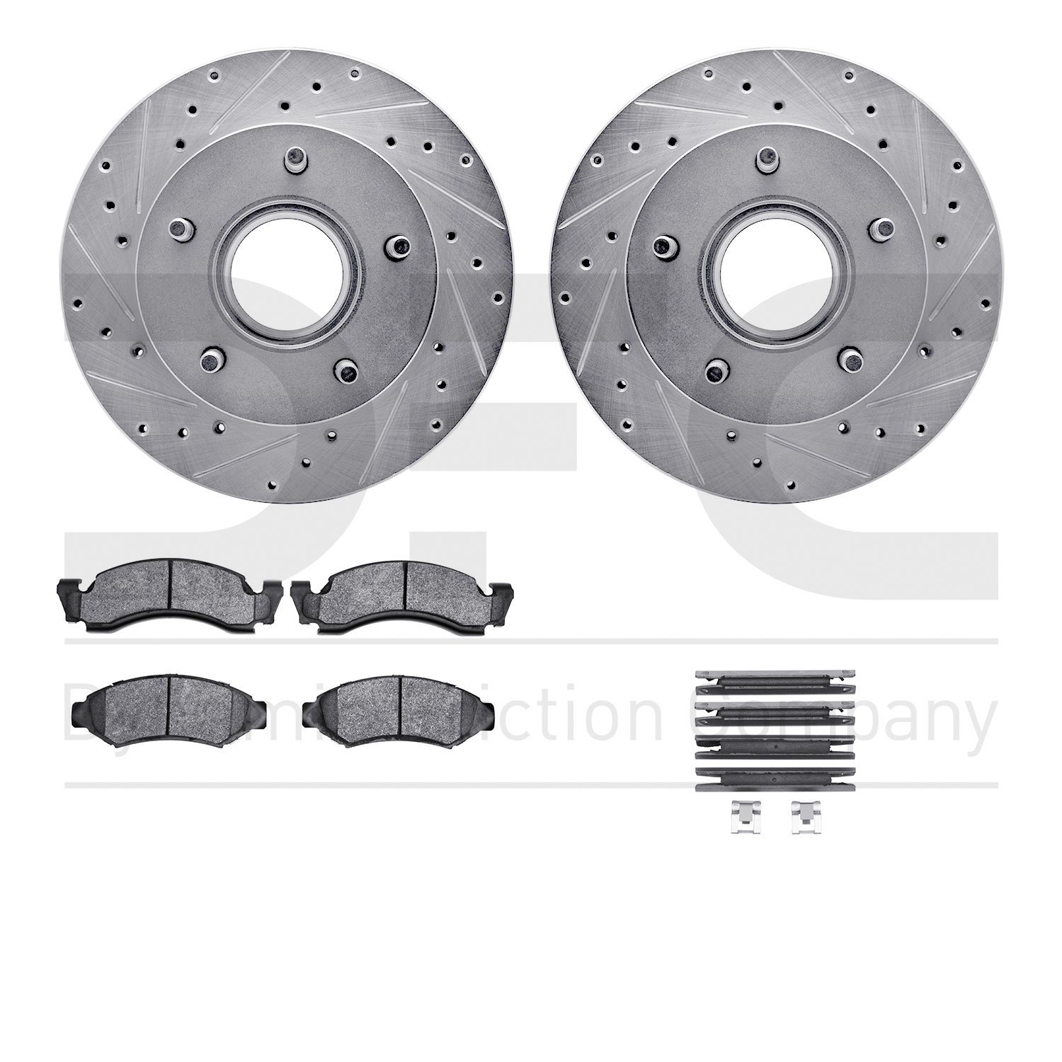 7412-54014 Drilled/Slotted Brake Rotors with Ultimate-Duty Brake Pads Kit & Hardware [Silver], 1986-1988 Ford/Lincoln/Mercury/Ma