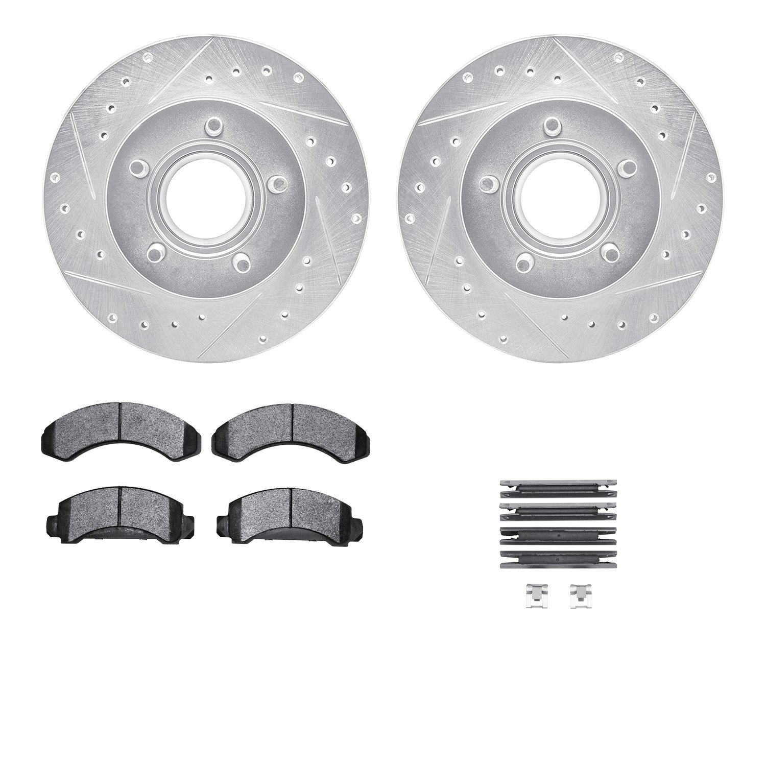 7412-54016 Drilled/Slotted Brake Rotors with Ultimate-Duty Brake Pads Kit & Hardware [Silver], 1990-1994 Ford/Lincoln/Mercury/Ma