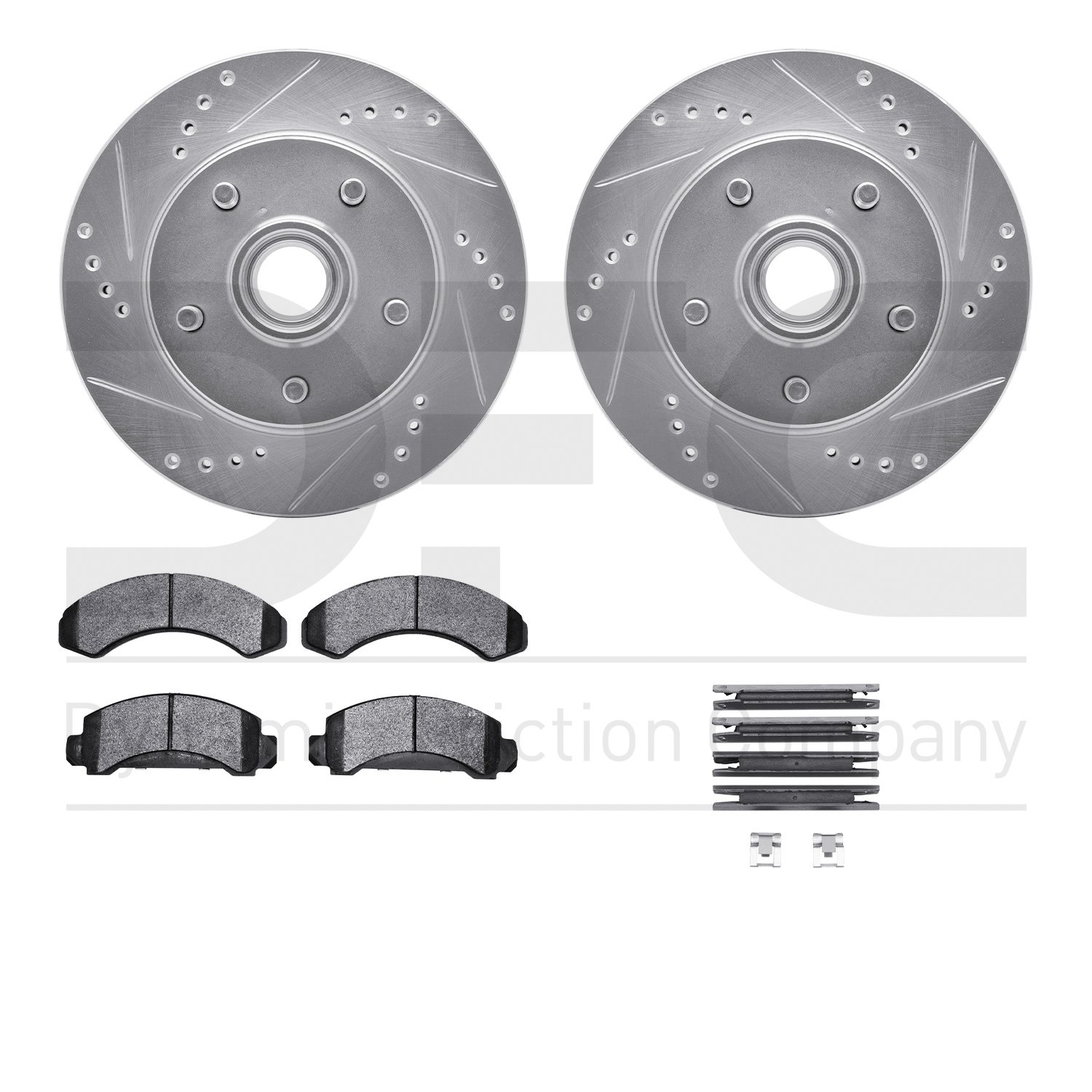 7412-54019 Drilled/Slotted Brake Rotors with Ultimate-Duty Brake Pads Kit & Hardware [Silver], 1992-1997 Ford/Lincoln/Mercury/Ma