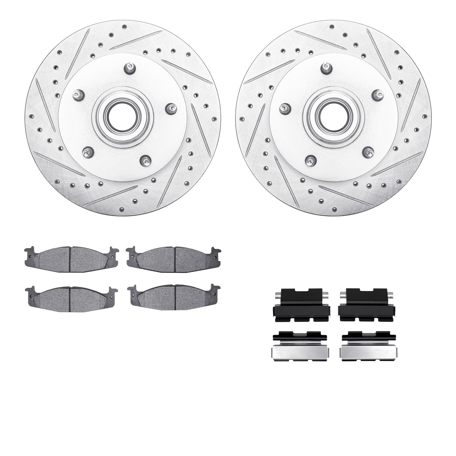 7412-54022 Drilled/Slotted Brake Rotors with Ultimate-Duty Brake Pads Kit & Hardware [Silver], 1994-2001 Ford/Lincoln/Mercury/Ma