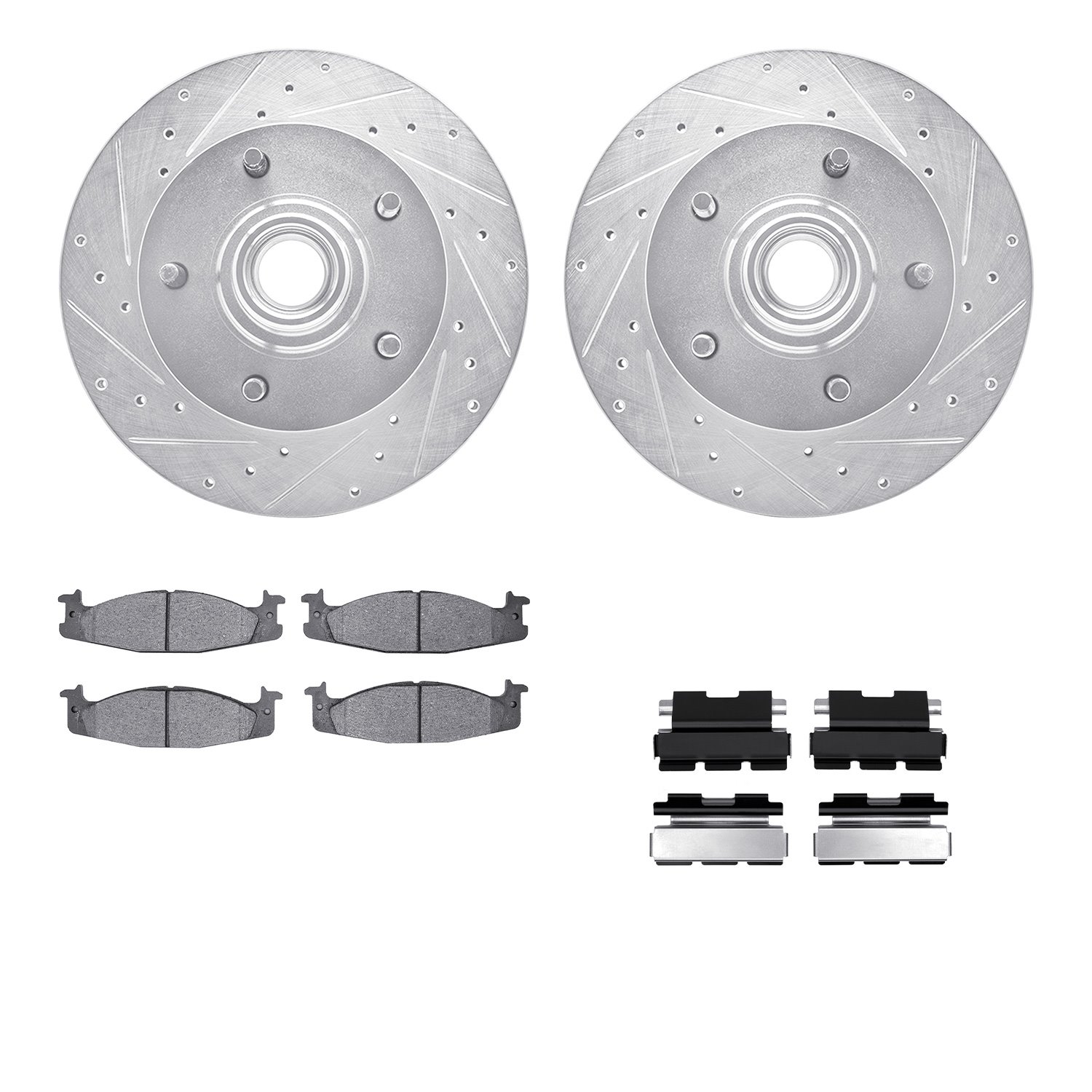 7412-54023 Drilled/Slotted Brake Rotors with Ultimate-Duty Brake Pads Kit & Hardware [Silver], 1994-2003 Ford/Lincoln/Mercury/Ma