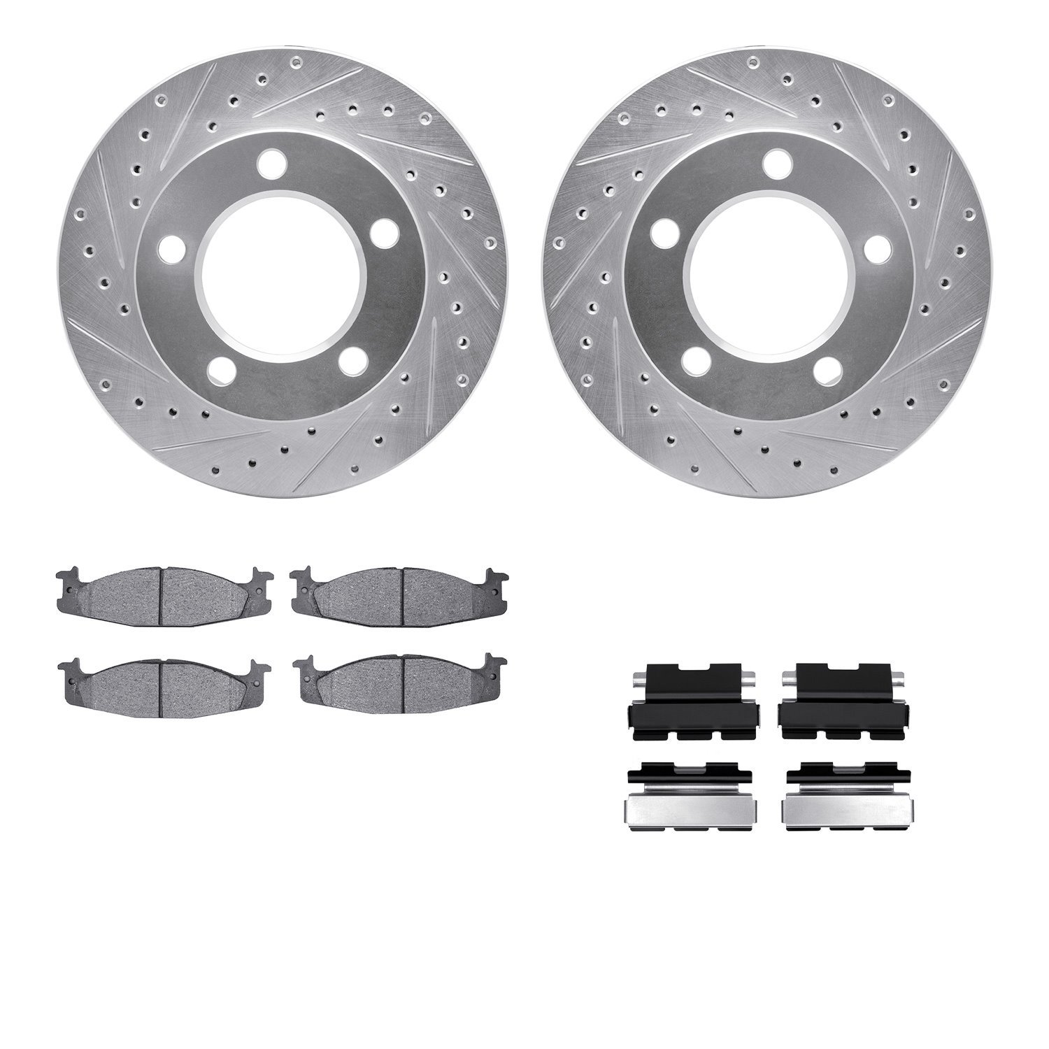 7412-54024 Drilled/Slotted Brake Rotors with Ultimate-Duty Brake Pads Kit & Hardware [Silver], 1994-1996 Ford/Lincoln/Mercury/Ma