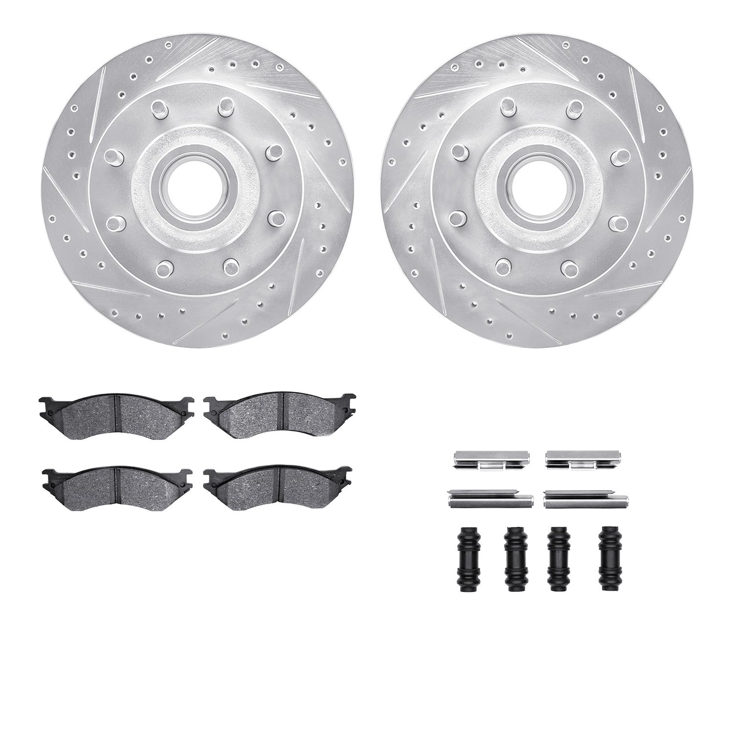 7412-54025 Drilled/Slotted Brake Rotors with Ultimate-Duty Brake Pads Kit & Hardware [Silver], 2000-2004 Ford/Lincoln/Mercury/Ma