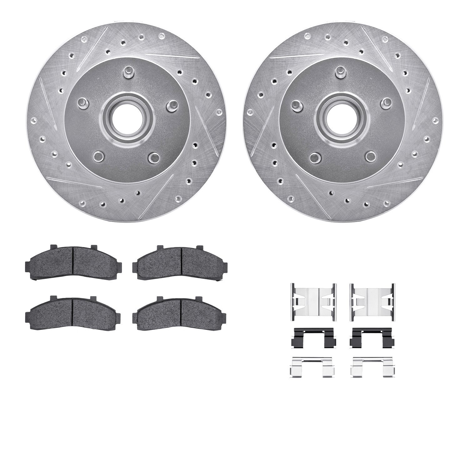 7412-54027 Drilled/Slotted Brake Rotors with Ultimate-Duty Brake Pads Kit & Hardware [Silver], 1995-1997 Ford/Lincoln/Mercury/Ma