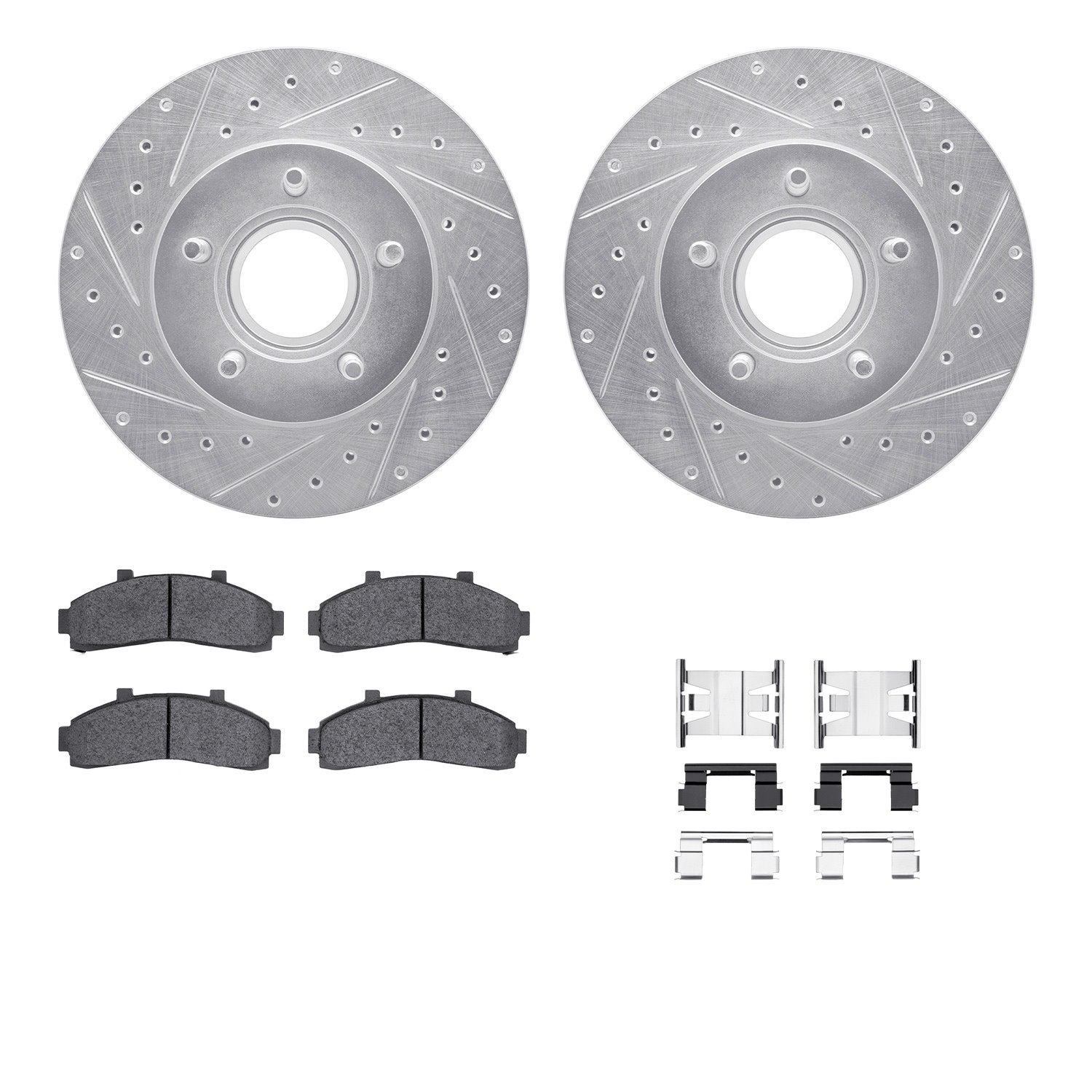 7412-54028 Drilled/Slotted Brake Rotors with Ultimate-Duty Brake Pads Kit & Hardware [Silver], 1995-1997 Ford/Lincoln/Mercury/Ma