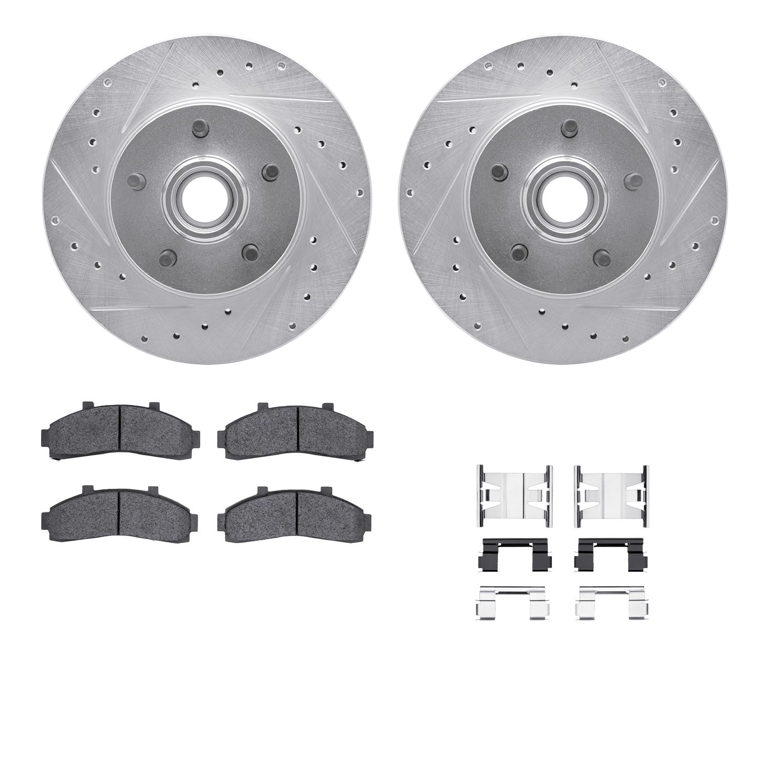 7412-54029 Drilled/Slotted Brake Rotors with Ultimate-Duty Brake Pads Kit & Hardware [Silver], 1995-2002 Ford/Lincoln/Mercury/Ma