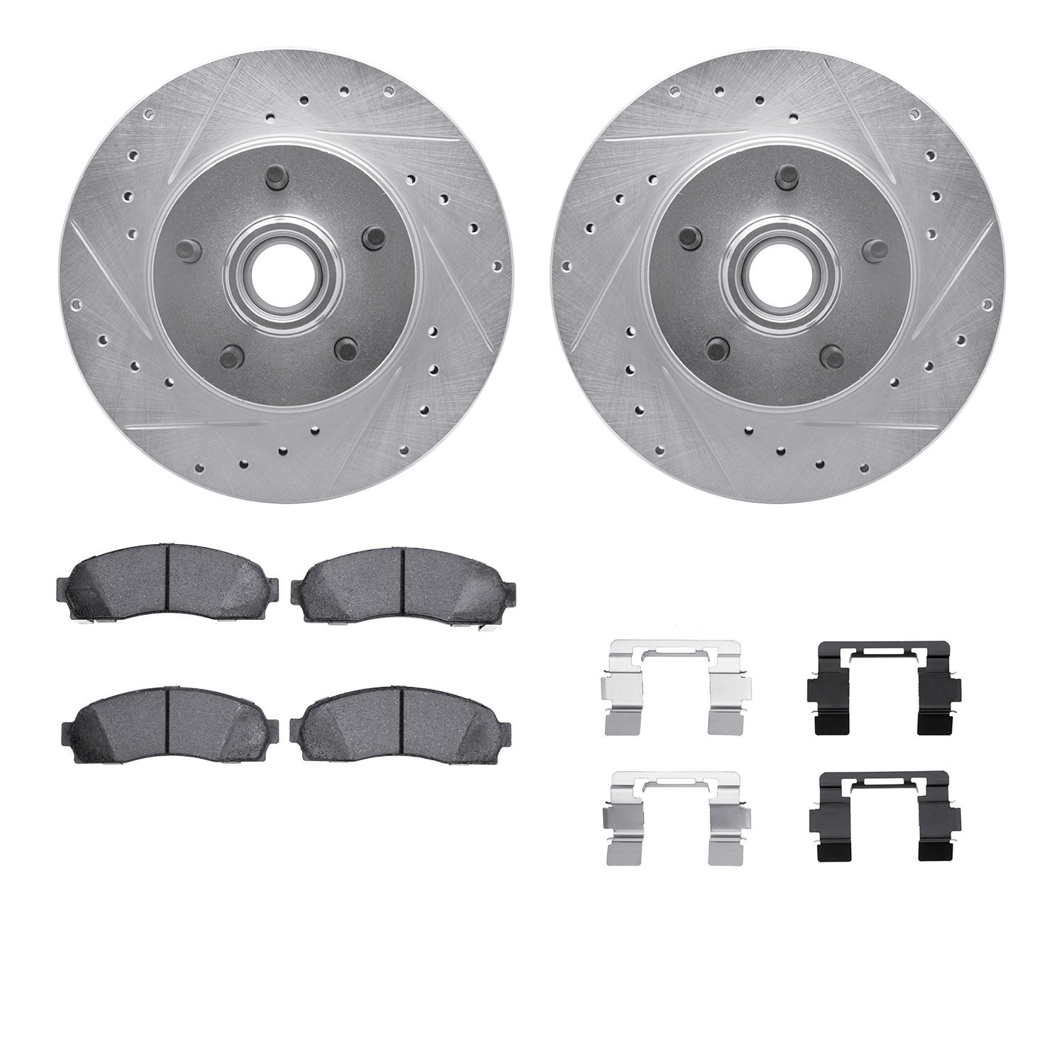 7412-54030 Drilled/Slotted Brake Rotors with Ultimate-Duty Brake Pads Kit & Hardware [Silver], 2003-2011 Ford/Lincoln/Mercury/Ma