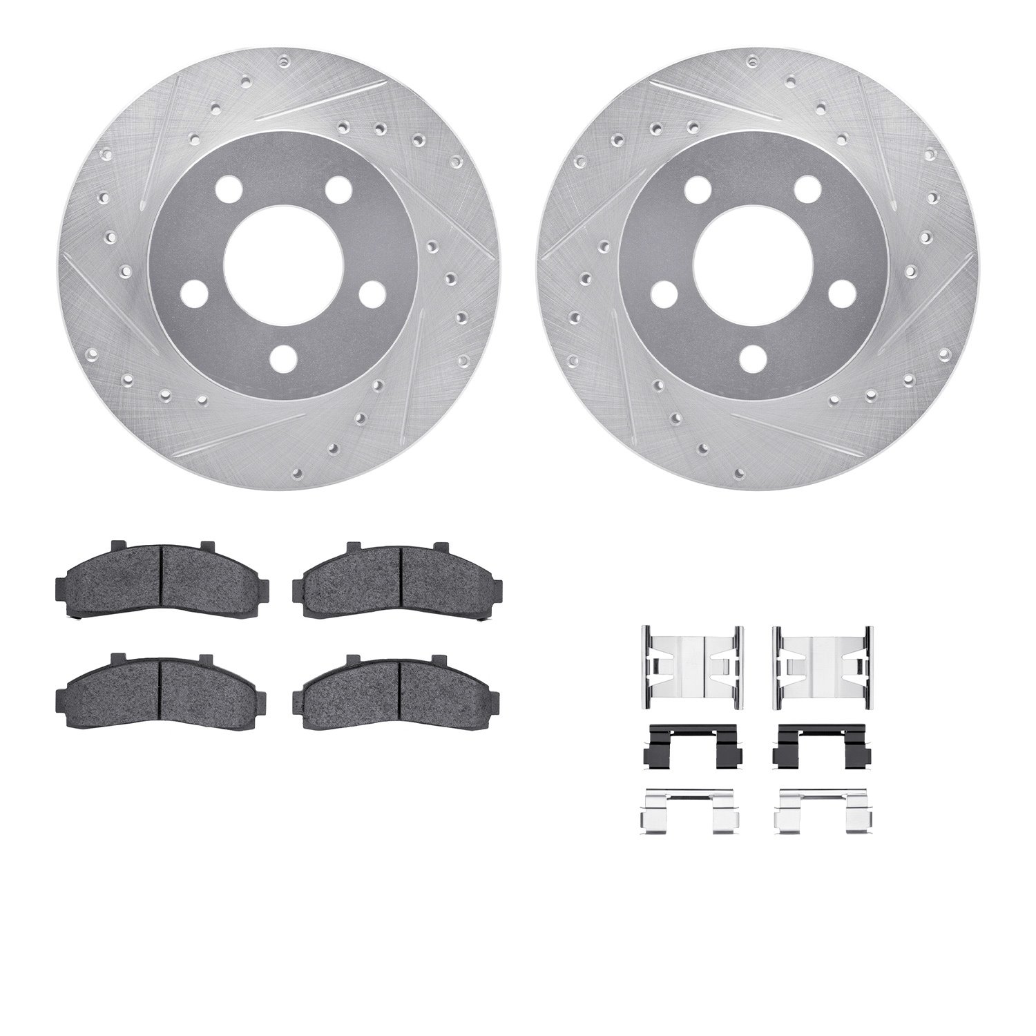 7412-54032 Drilled/Slotted Brake Rotors with Ultimate-Duty Brake Pads Kit & Hardware [Silver], 1995-2002 Ford/Lincoln/Mercury/Ma