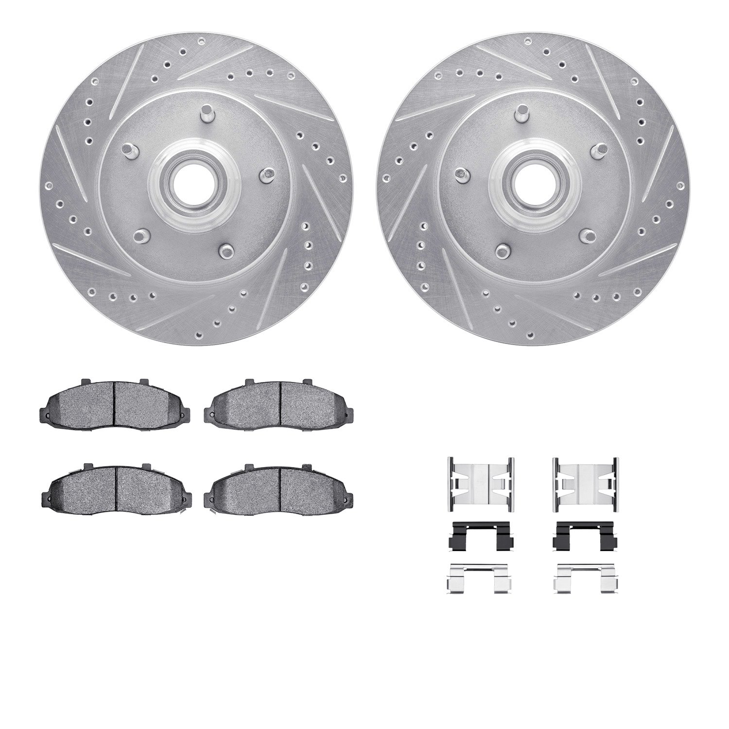 7412-54034 Drilled/Slotted Brake Rotors with Ultimate-Duty Brake Pads Kit & Hardware [Silver], 1997-1999 Ford/Lincoln/Mercury/Ma