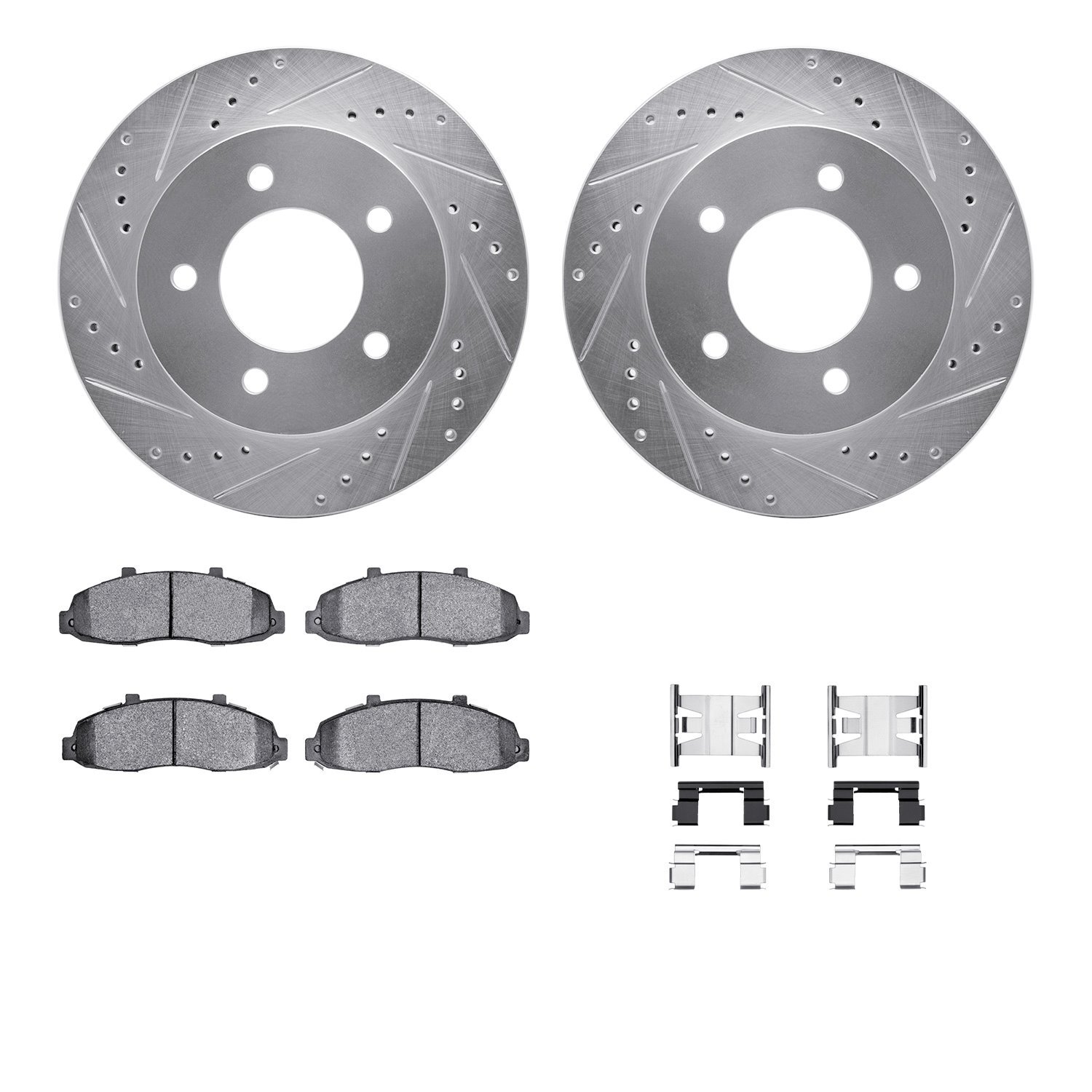 7412-54035 Drilled/Slotted Brake Rotors with Ultimate-Duty Brake Pads Kit & Hardware [Silver], 1997-2004 Ford/Lincoln/Mercury/Ma